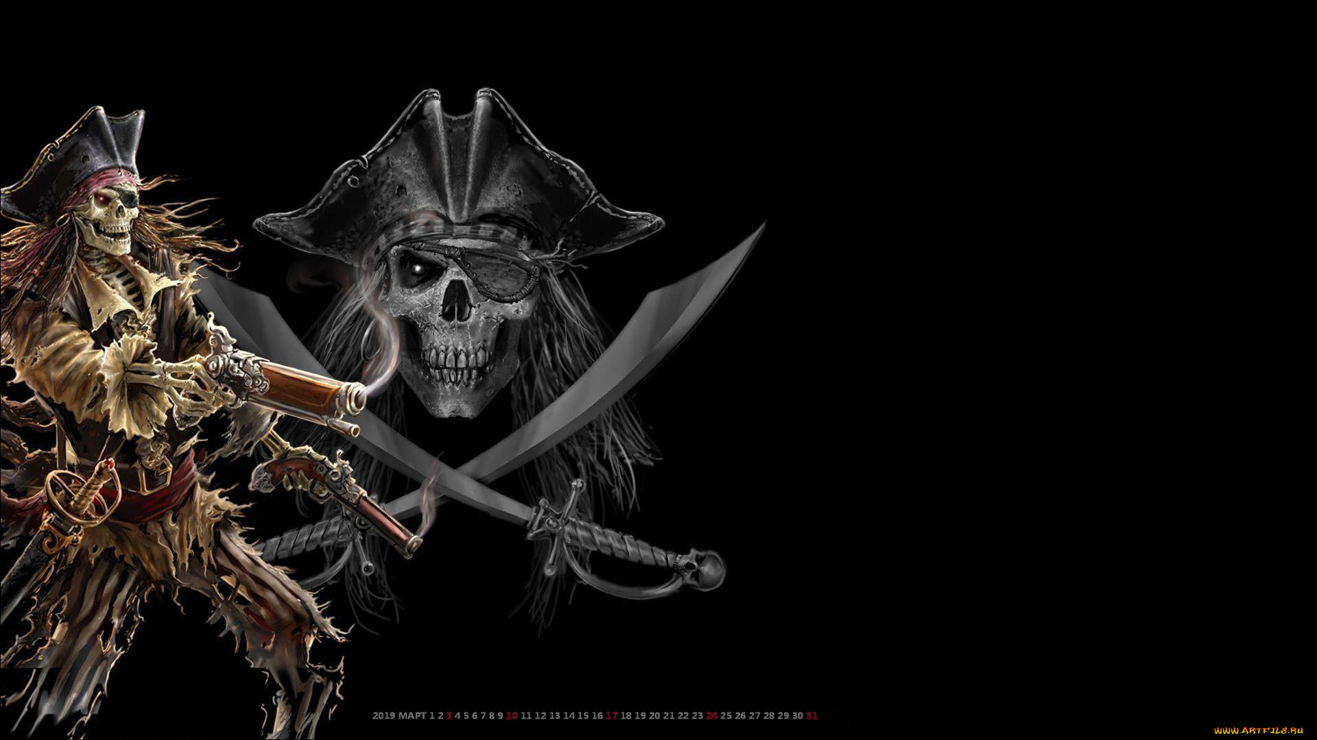 календари, фэнтези, скелет, пират, оружие