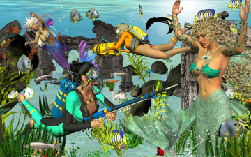 Картинка 3д+графика fantasy+ фантазия девушки рыбыморе русалки