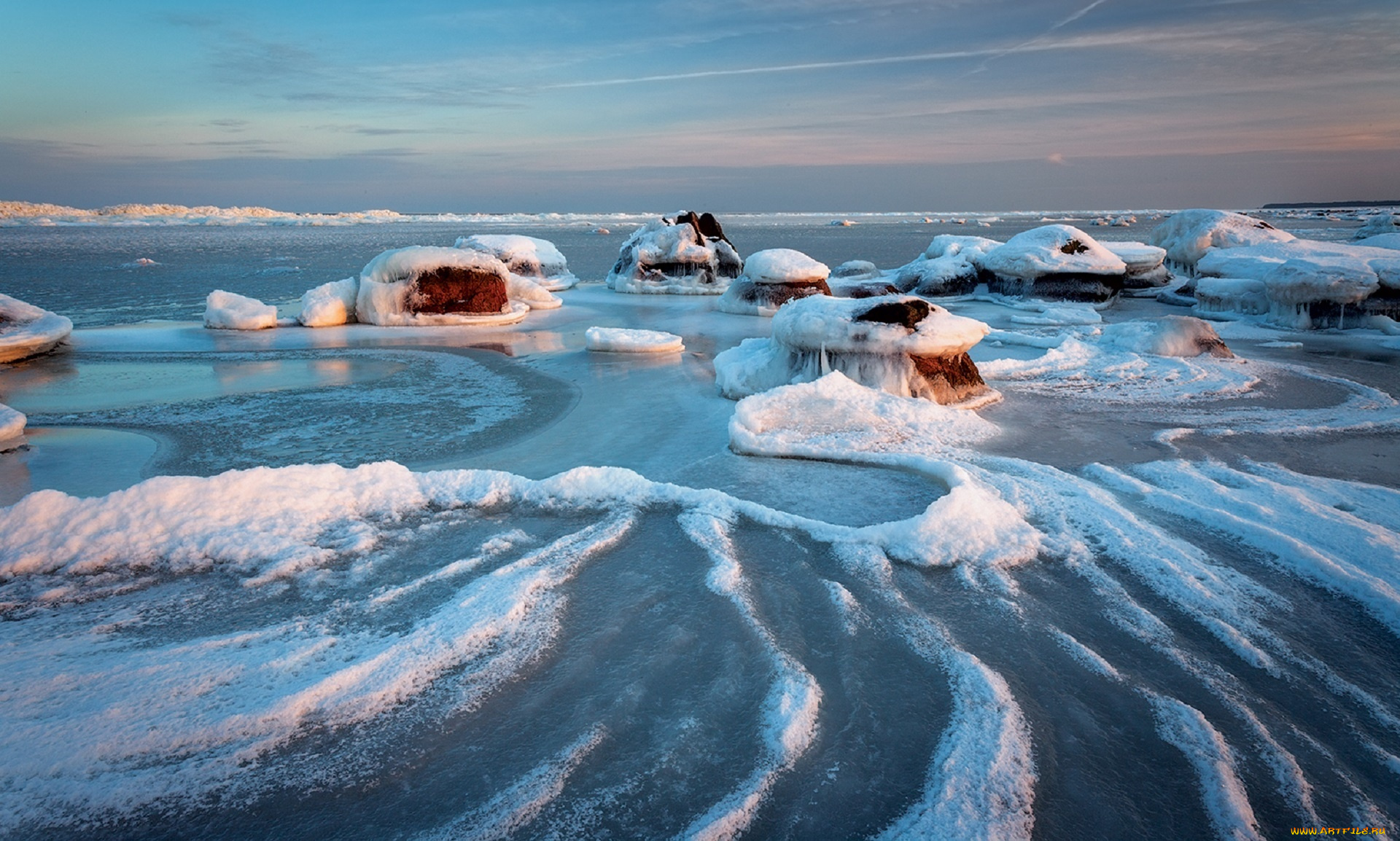 природа, побережье, застывшее, море, лед, камни, снег, горизонт, aivars