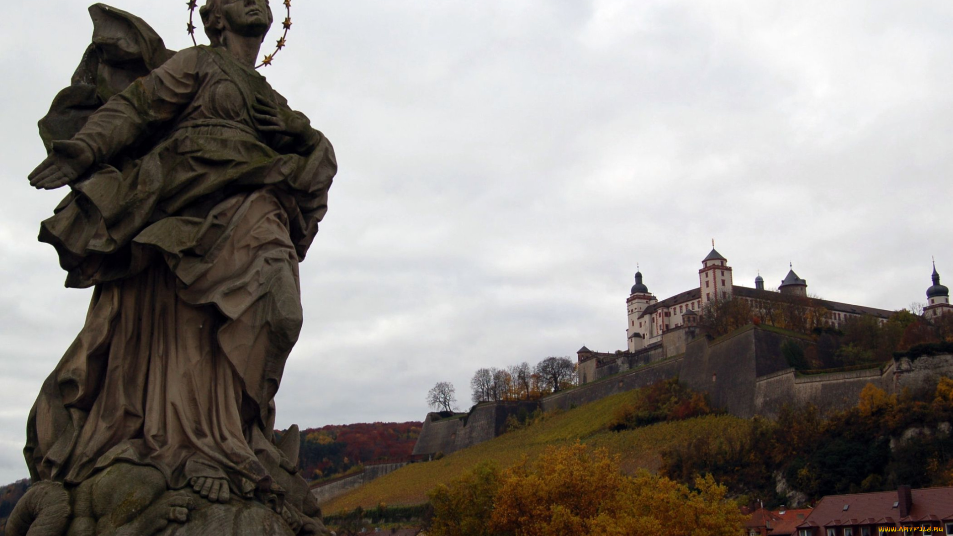 вюрцбург, германия, города, памятники, скульптуры, арт, объекты, замок, пейзаж, статуя, святая