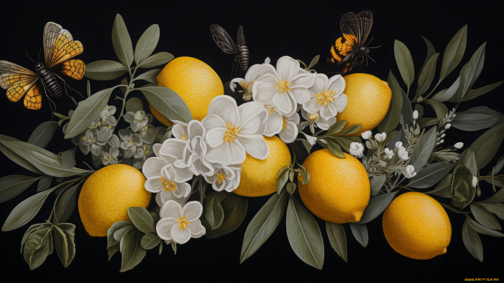 рисованное, живопись, лимоны