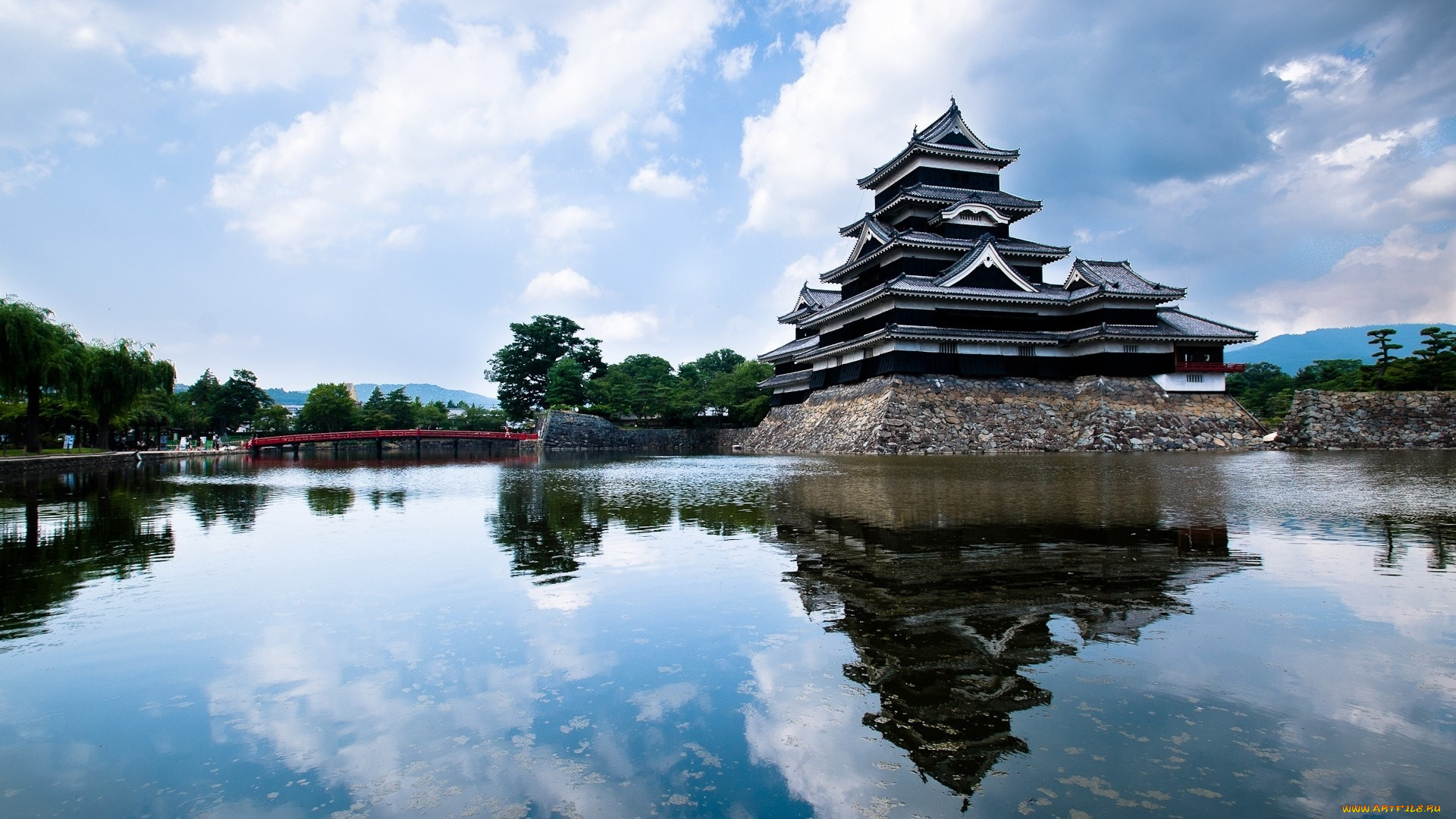 города, замки, Японии, отражение, архитектура, пагода, сооружение, природа, река, китай