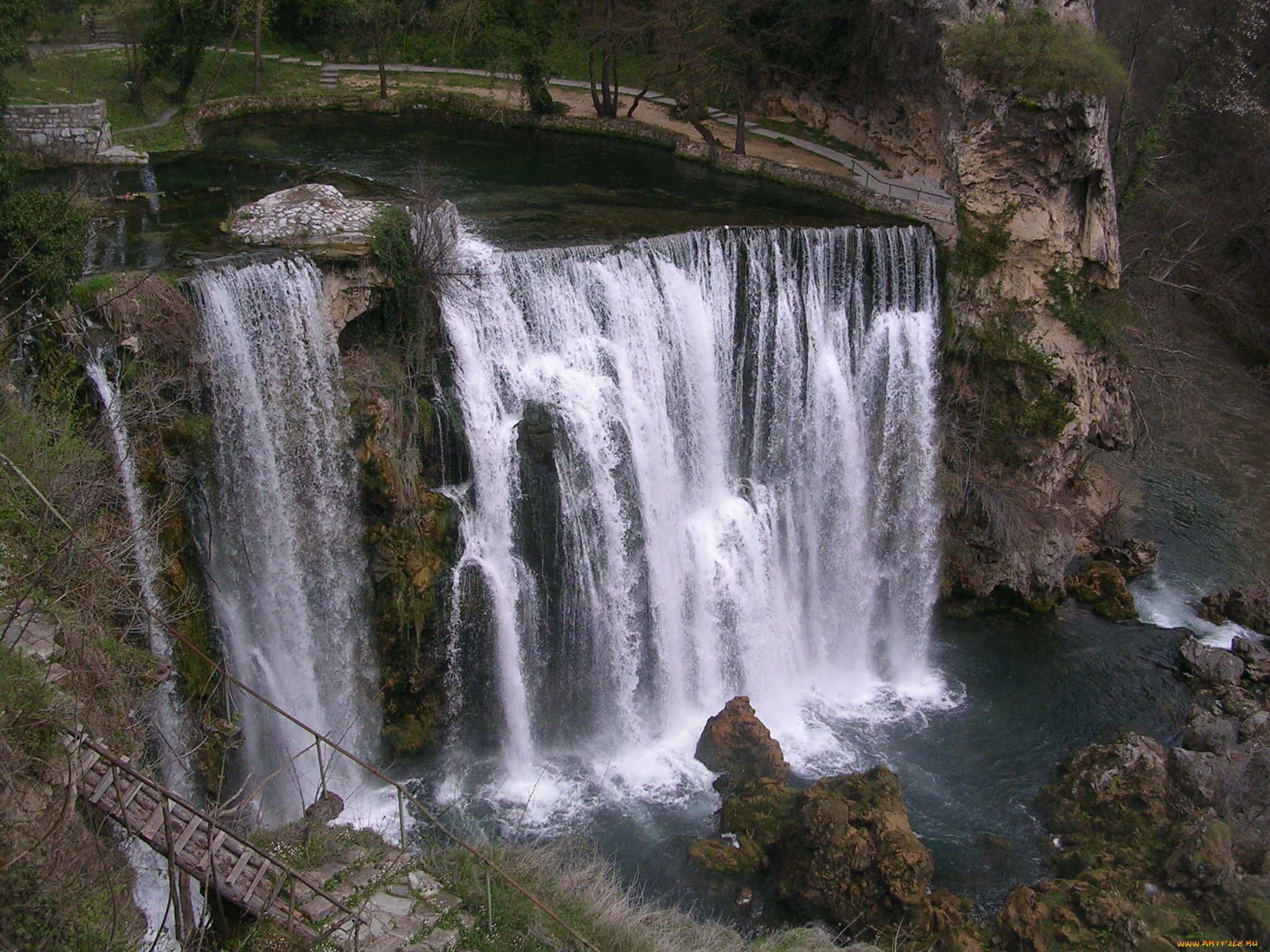 природа, водопады, водопад, река, спуск, дорожка, пейзаж