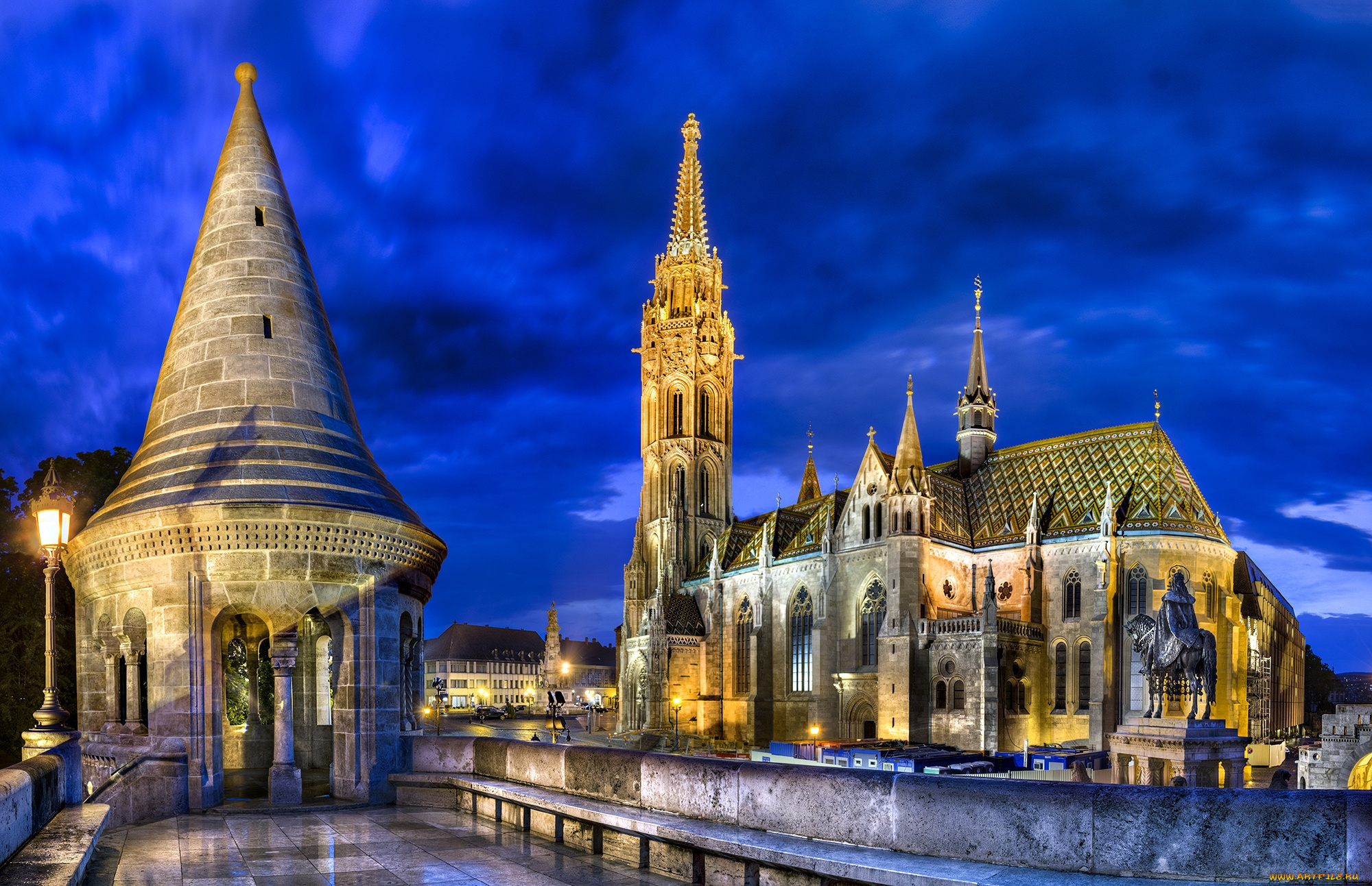города, будапешт, венгрия, ночь, собор, памятник