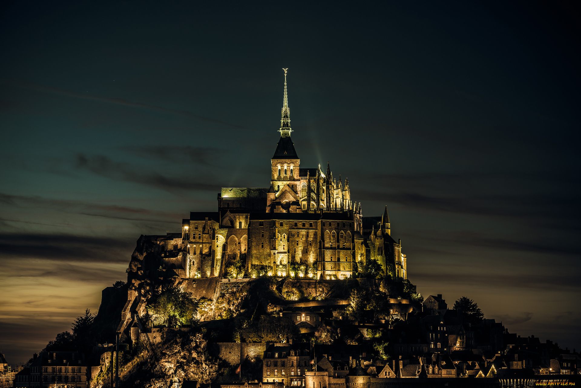 города, крепость, мон-сен-мишель, , франция, замок, mont, saint-michel, normandy, island, крепость, castle, вечер, огни, нормандия, свет, мон-сен-мишель, france, david, w, photography