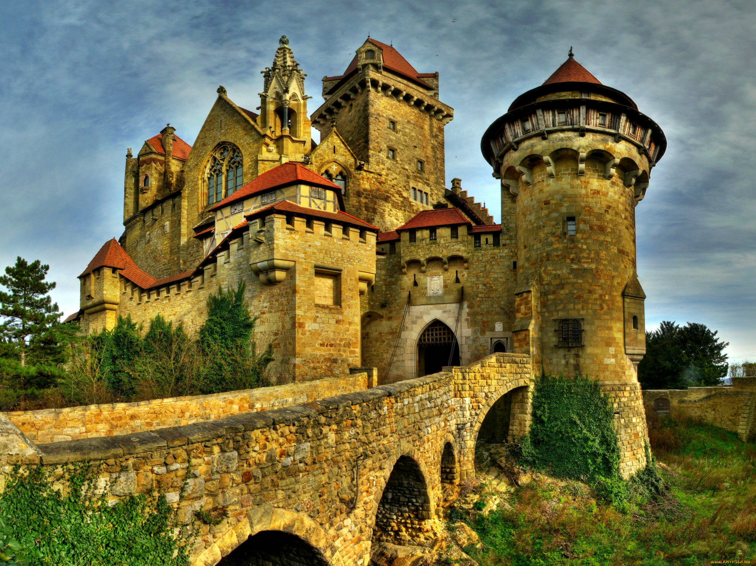 нижняя, австрия, леобендорф, города, дворцы, замки, крепости, башни, крепостные, стены, замок, мост