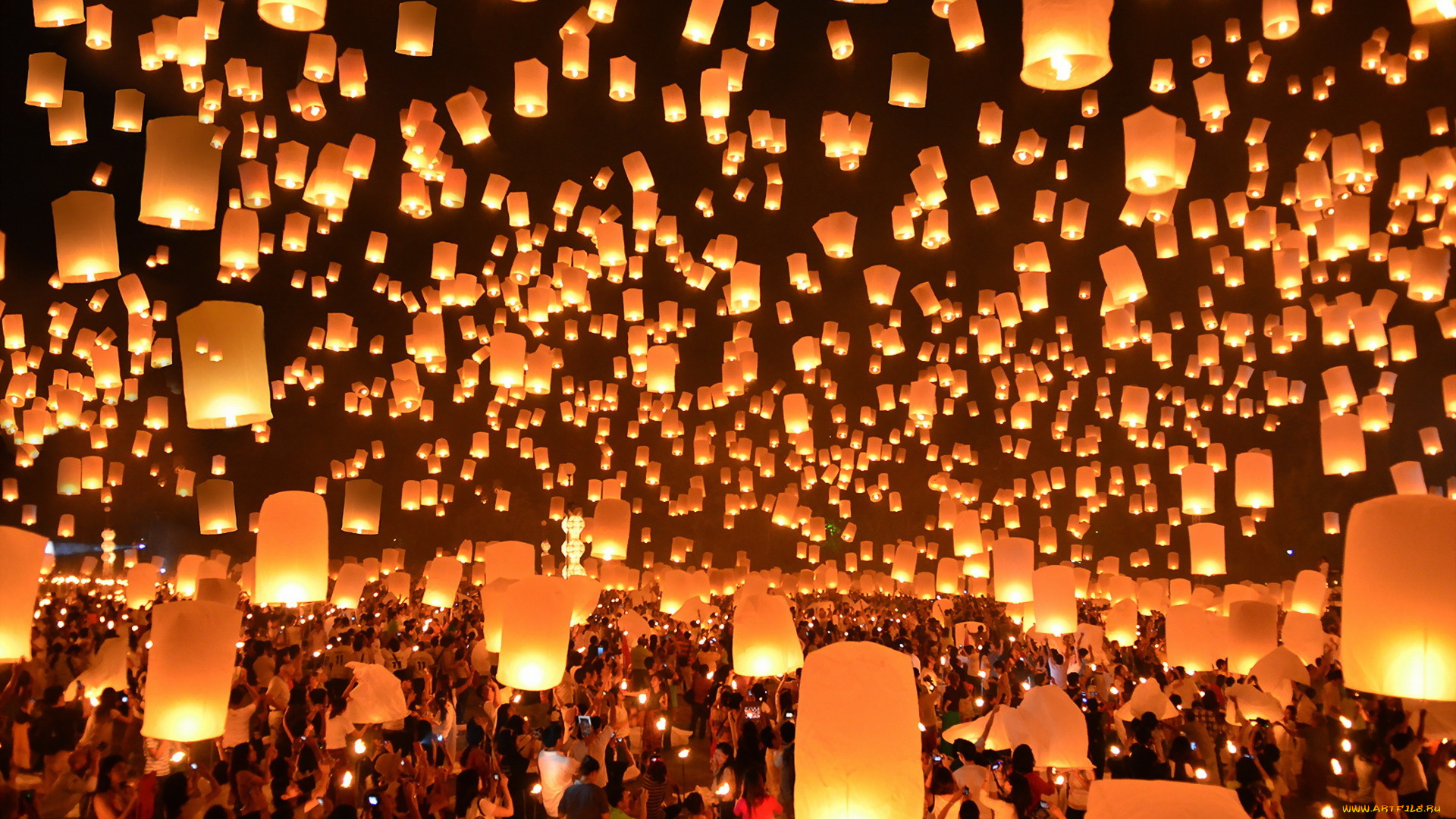 разное, -, другое, loi, krathong, festival, thailand, праздник, ночь, фонарики, floating, lanterns