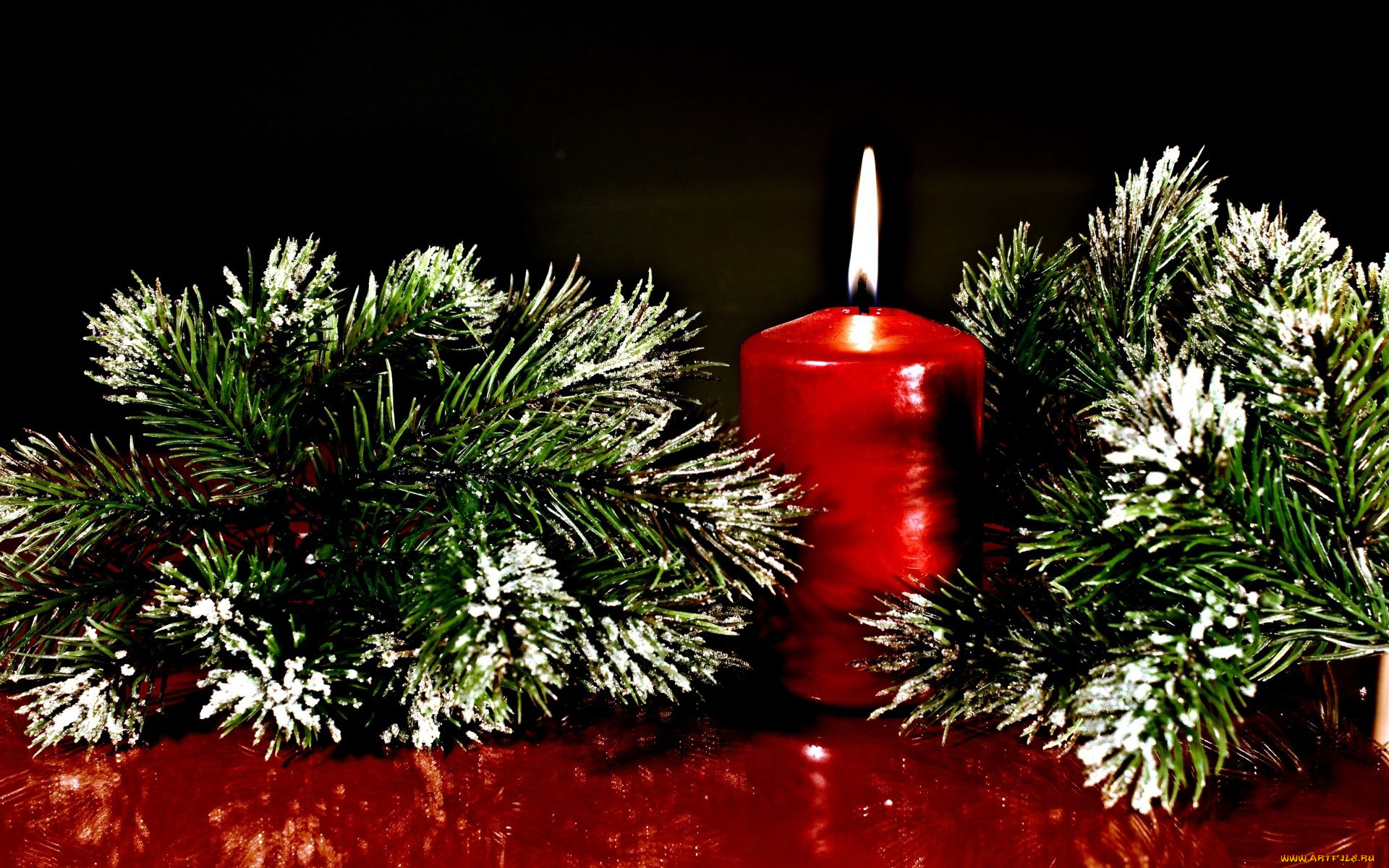праздничные, новогодние, свечи, огонь, свеча, ветки