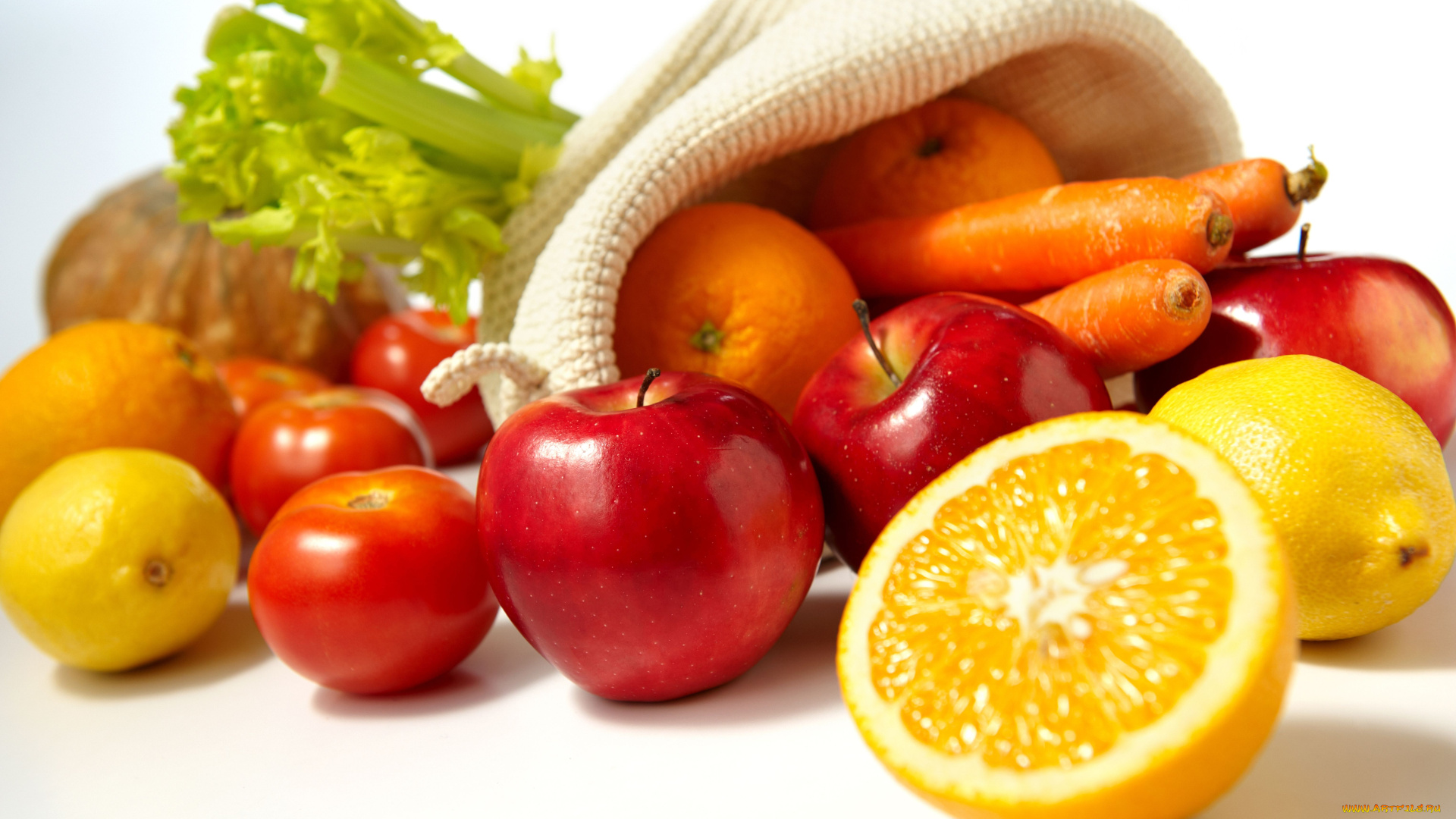 еда, фрукты, овощи, вместе, яблоки, помидоры, лимон, морковь, апельсины, томаты