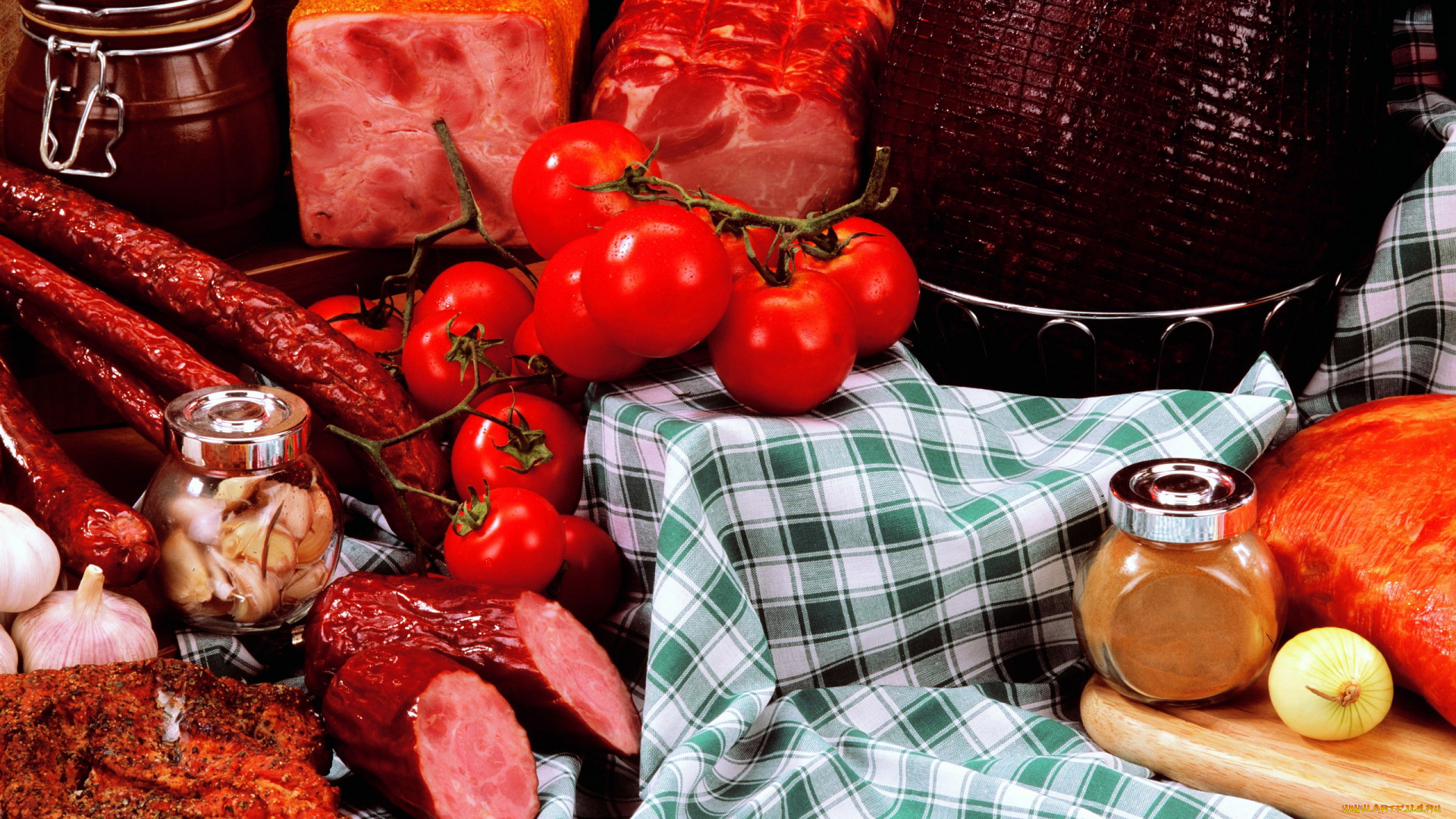 еда, колбасные, изделия, копчености, ветчина, колбаса, томаты, помидоры