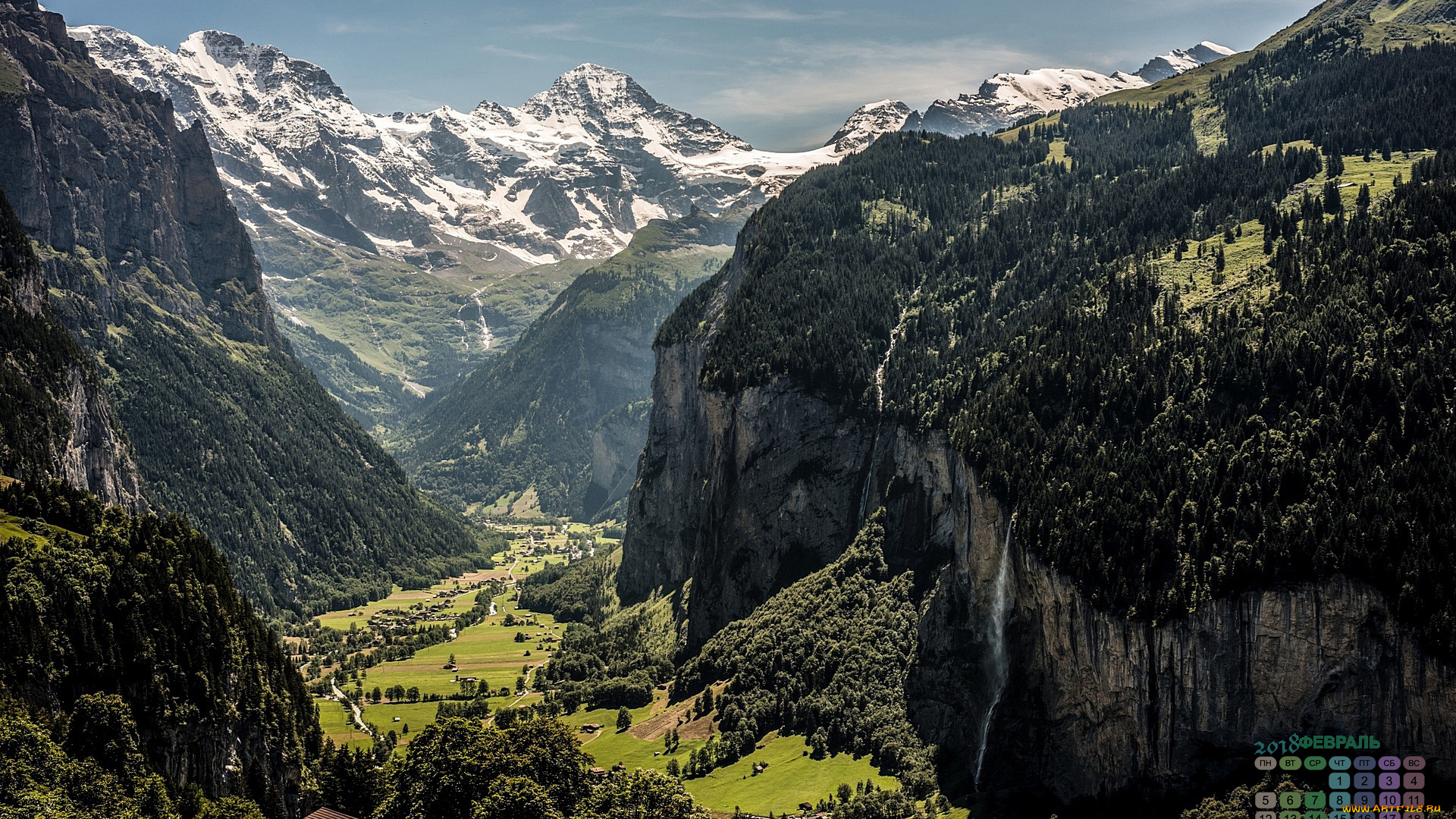 швейцария, календари, природа, деревья, гора, 2018