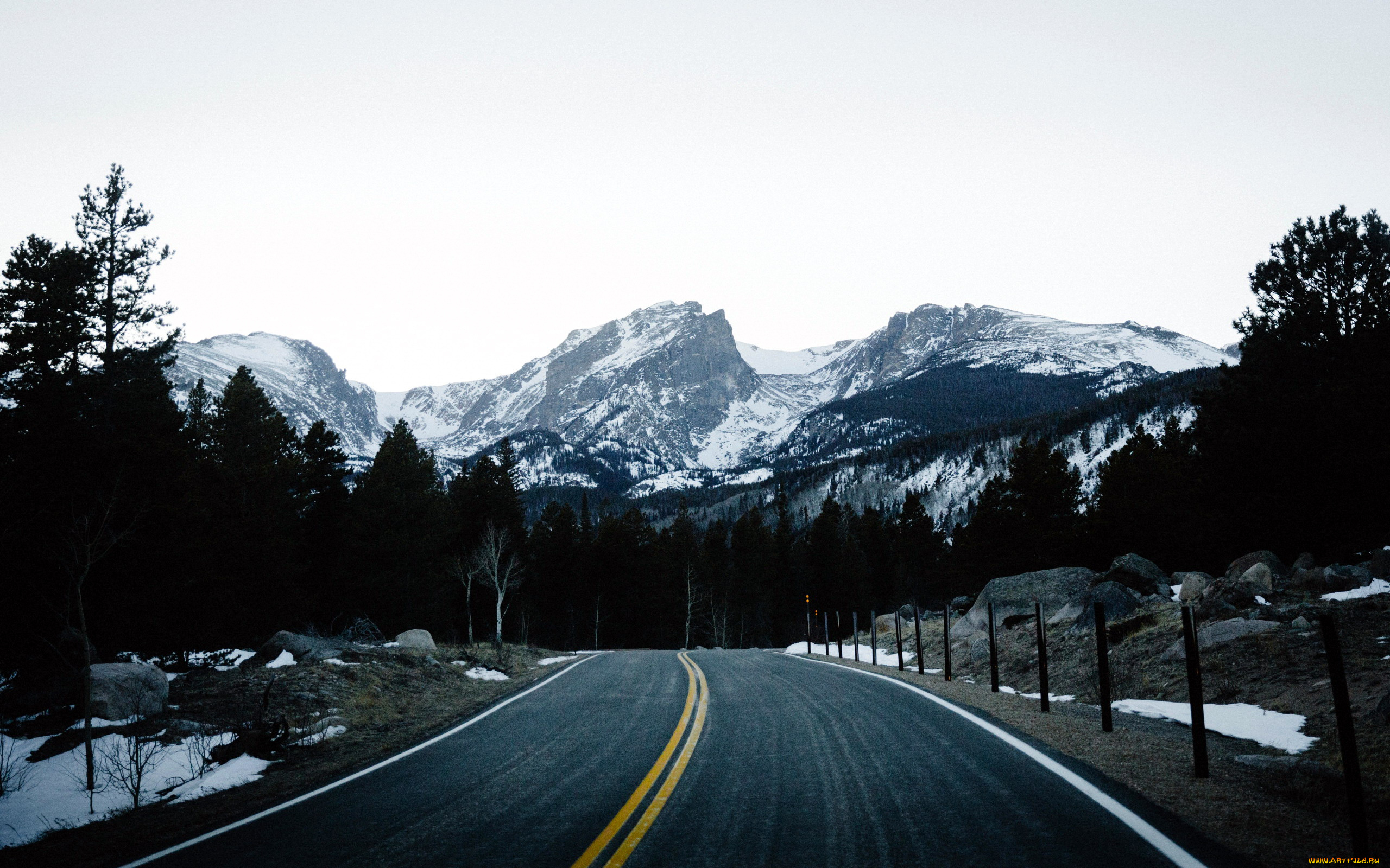 природа, дороги, снег, зима, горы, шоссе