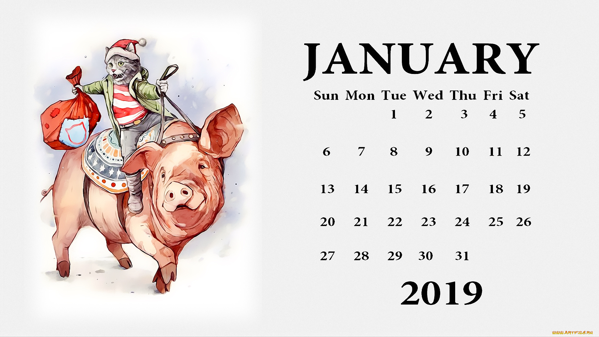 календари, праздники, , салюты, шапка, мешок, одежда, поросенок, свинья, кот