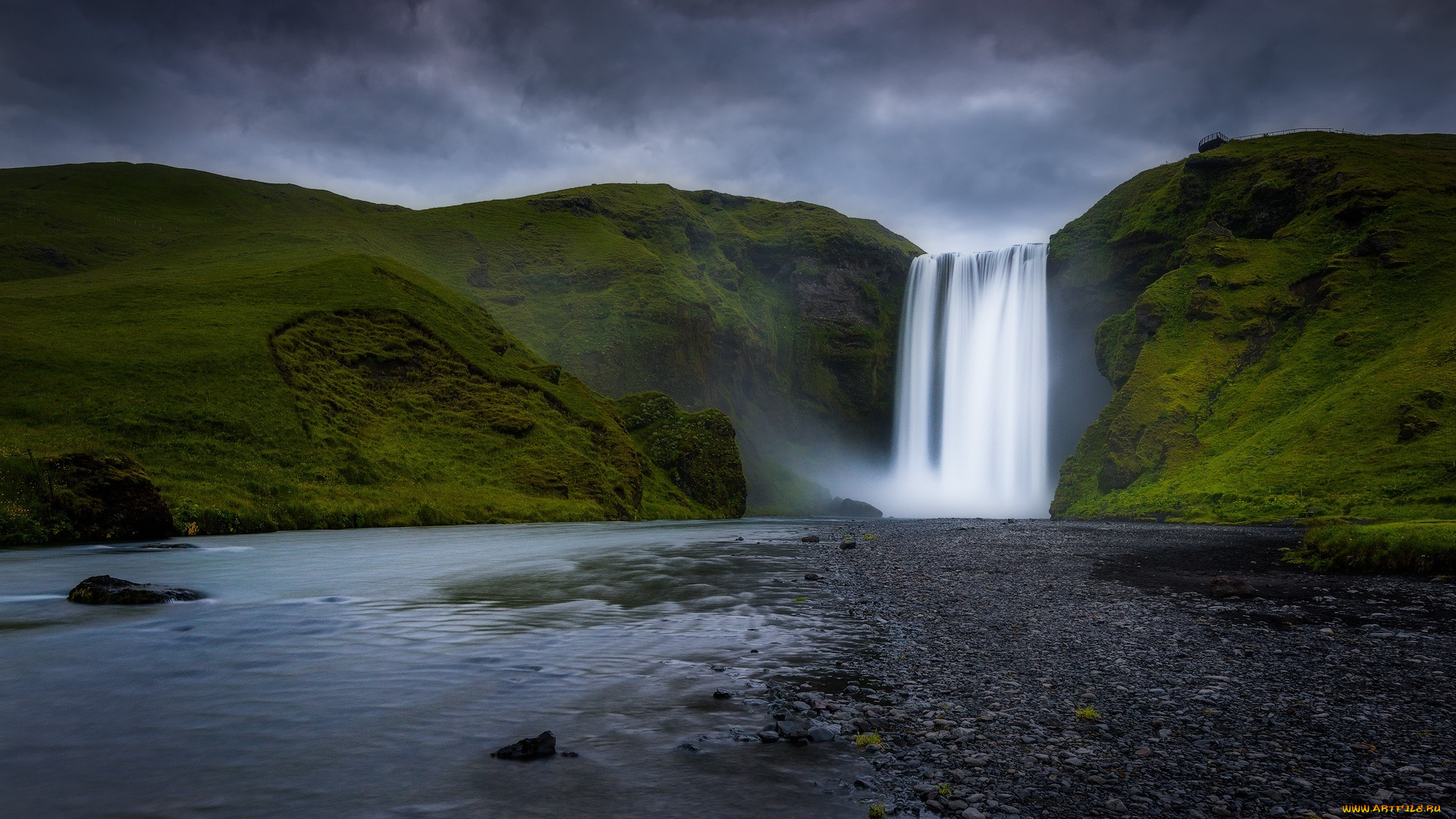 природа, водопады, скогафосс, горы, река, водопад, исландия