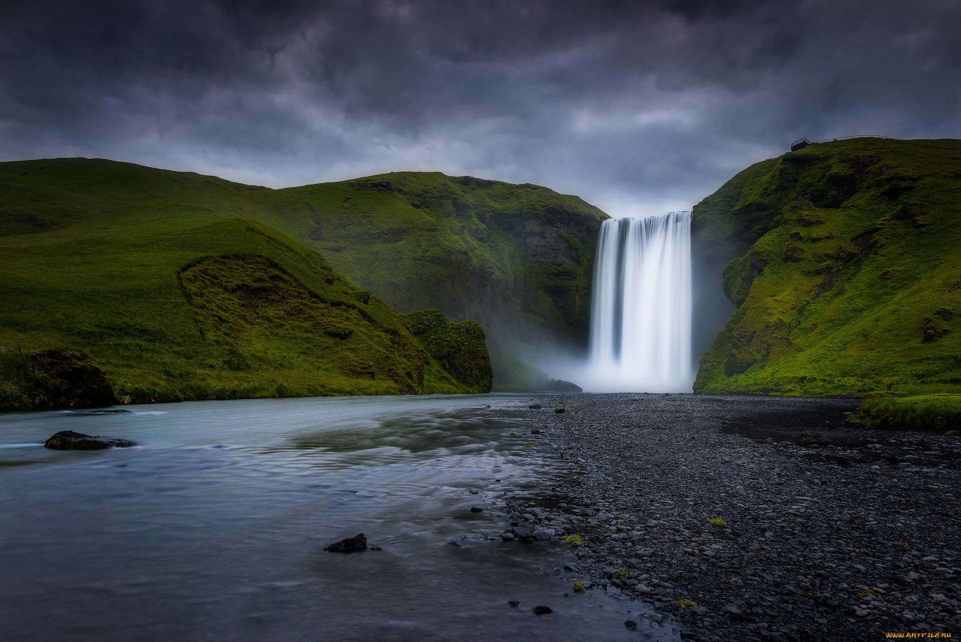 природа, водопады, скогафосс, горы, река, водопад, исландия