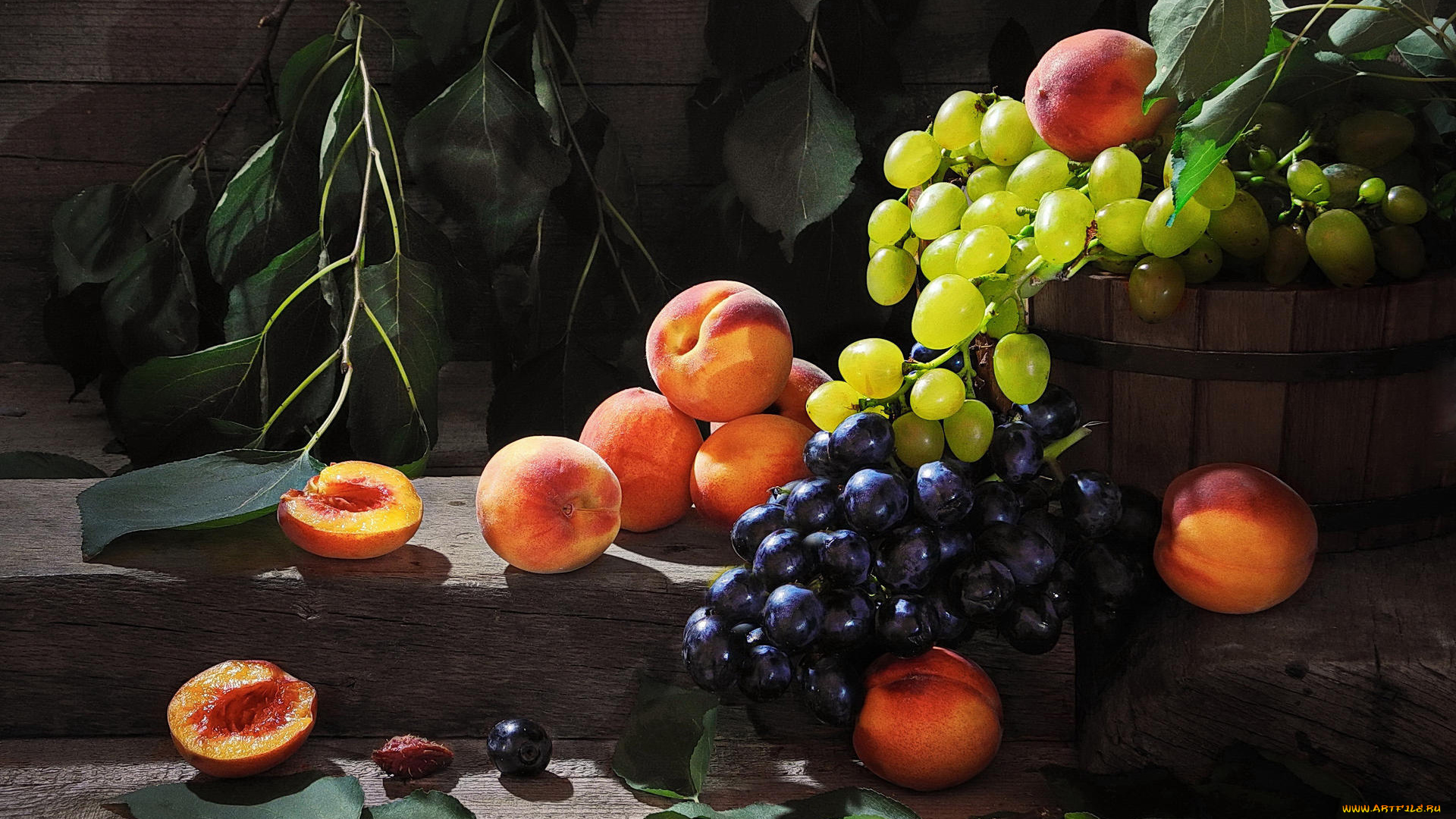 еда, фрукты, , ягоды, персики, виноград