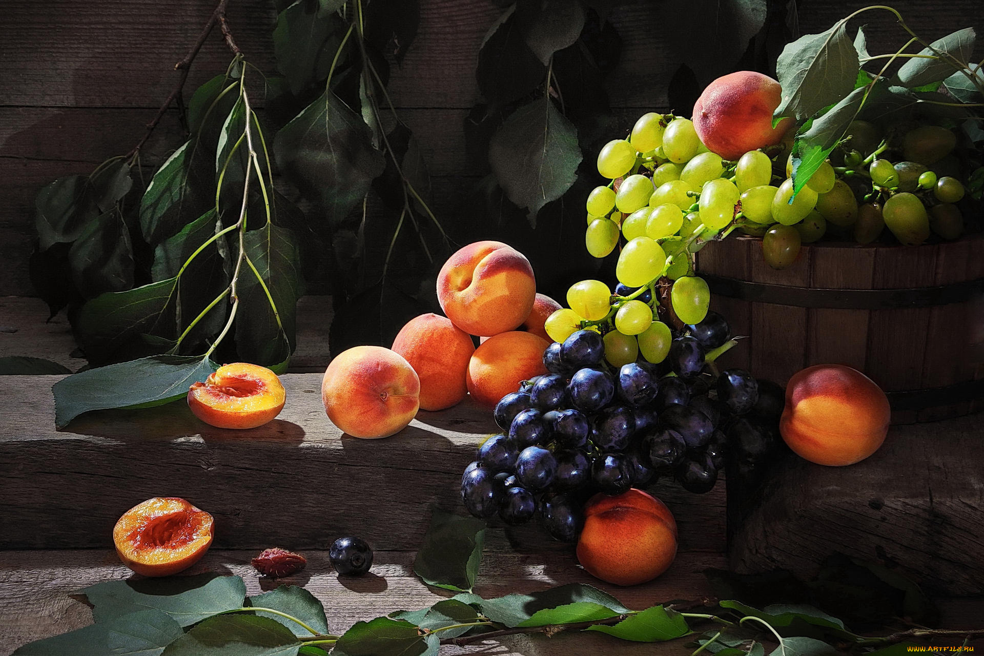 еда, фрукты, , ягоды, персики, виноград
