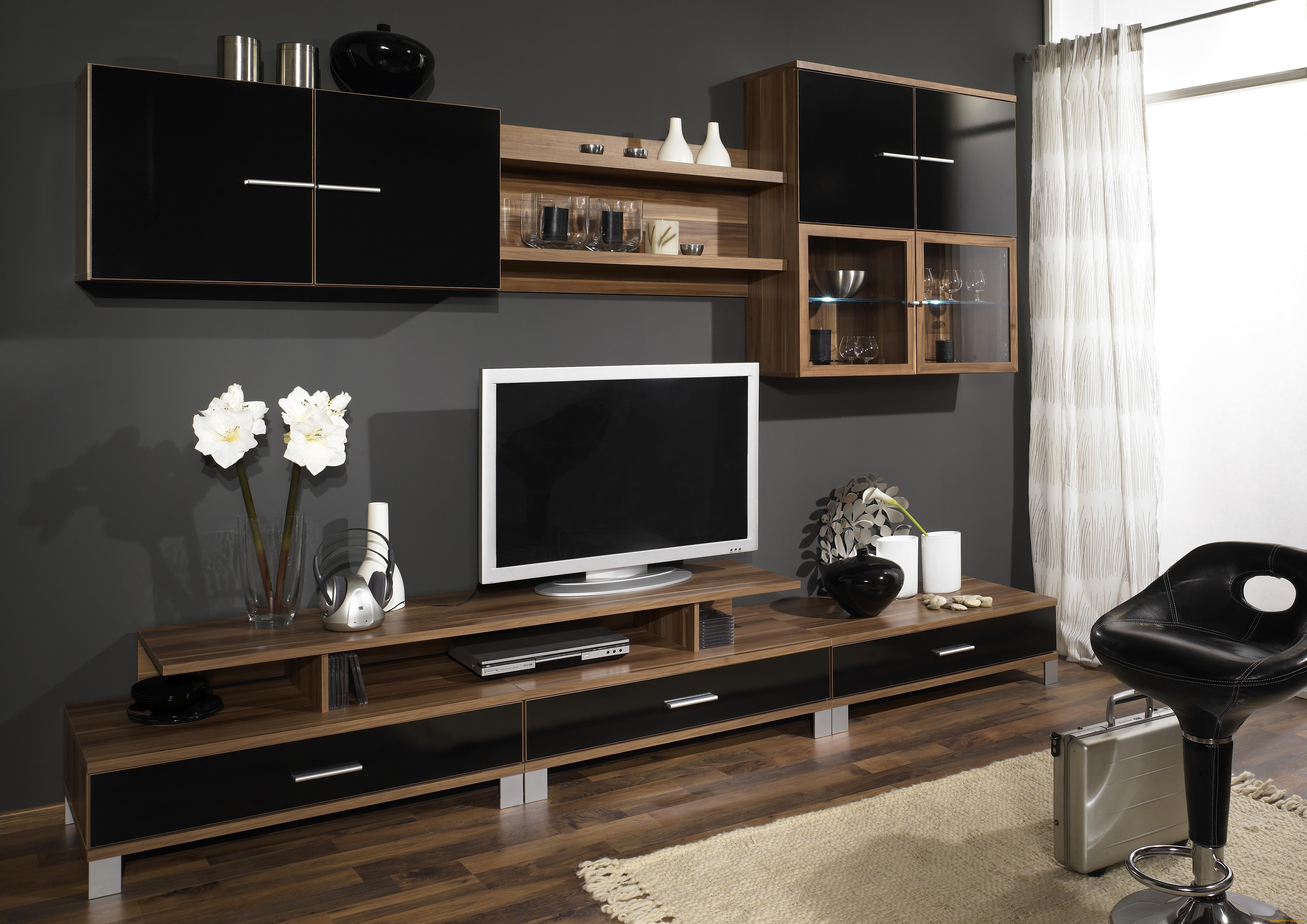 интерьер, гостиная, дерево, коричневый, телевизор, стенка, дизайн, комната, мебель, шкаф