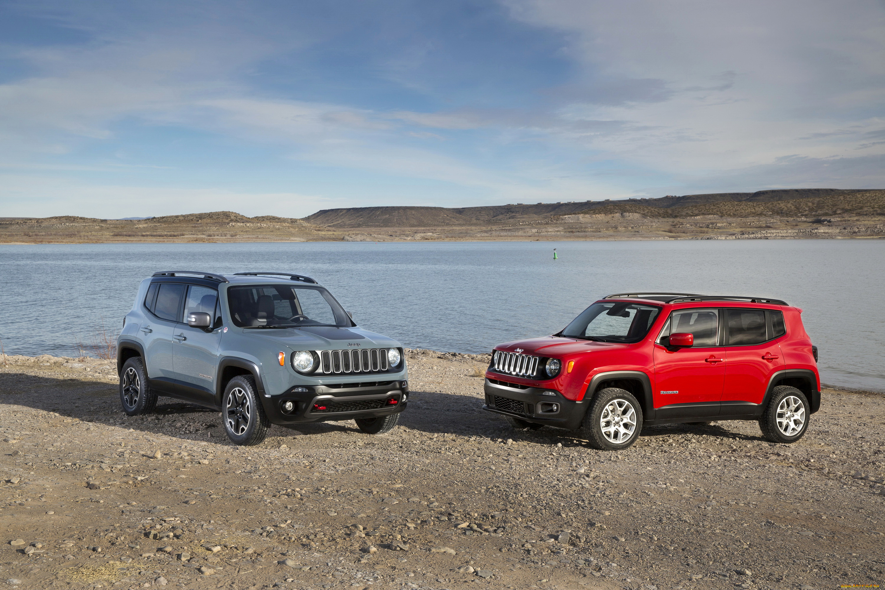2015, jeep, renegade, автомобили, jeep, побережье, красный, серый, renegade