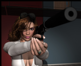 Картинка spy+game 3д+графика фантазия+ fantasy взгляд девушка оружие фон