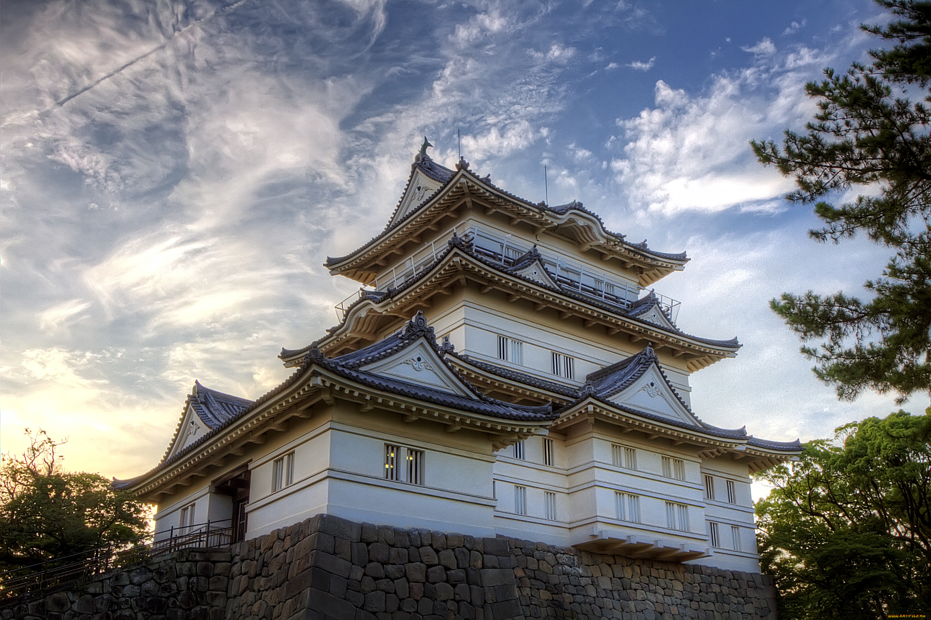 замок, одавара, города, замки, Японии, небо, пагода