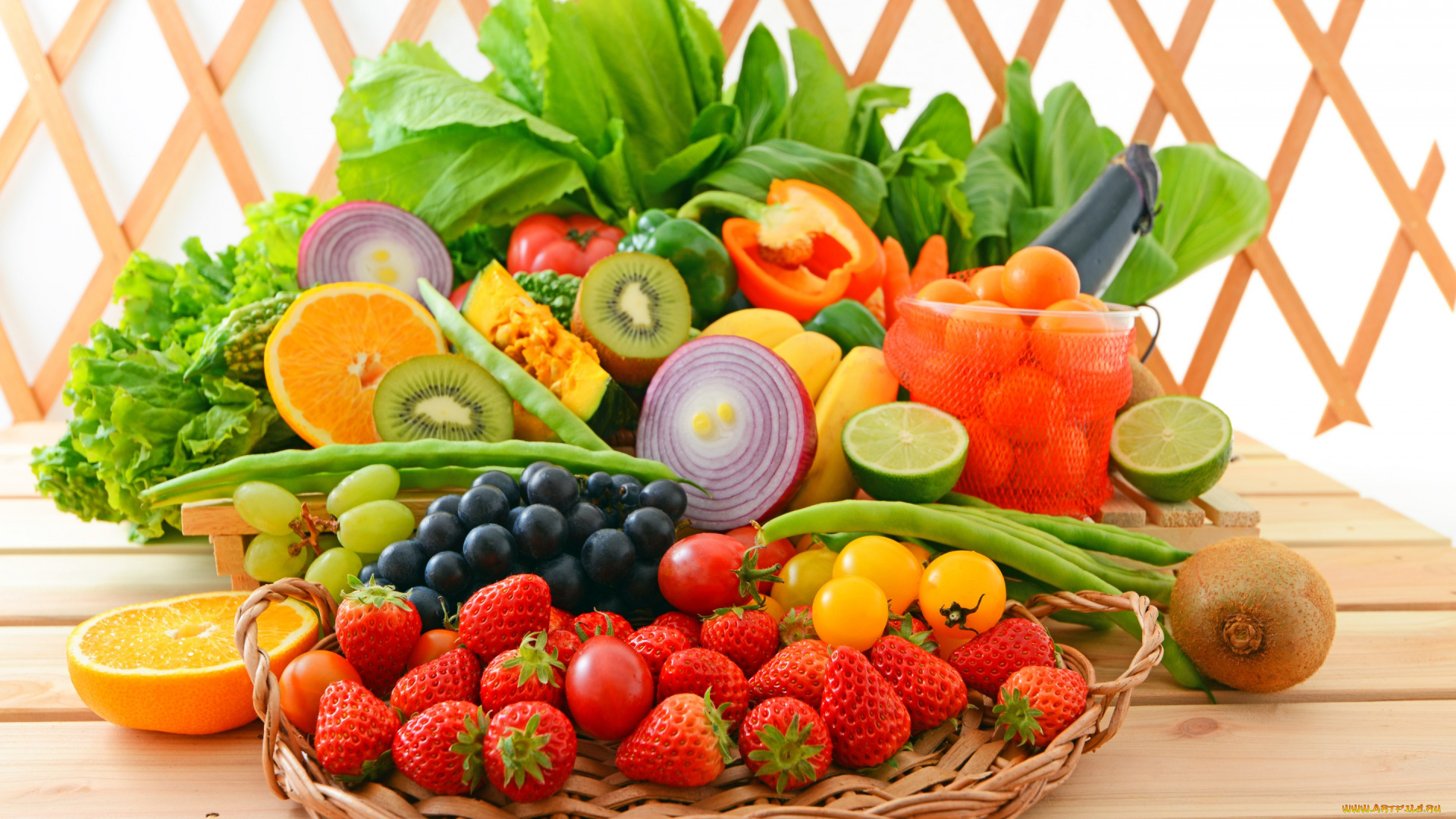 еда, фрукты, и, овощи, вместе, клубника, киви, салат, мандарины, корзинка, fruits, fresh, помидоры, ягоды, фрукты, овощи, vegetables, berries