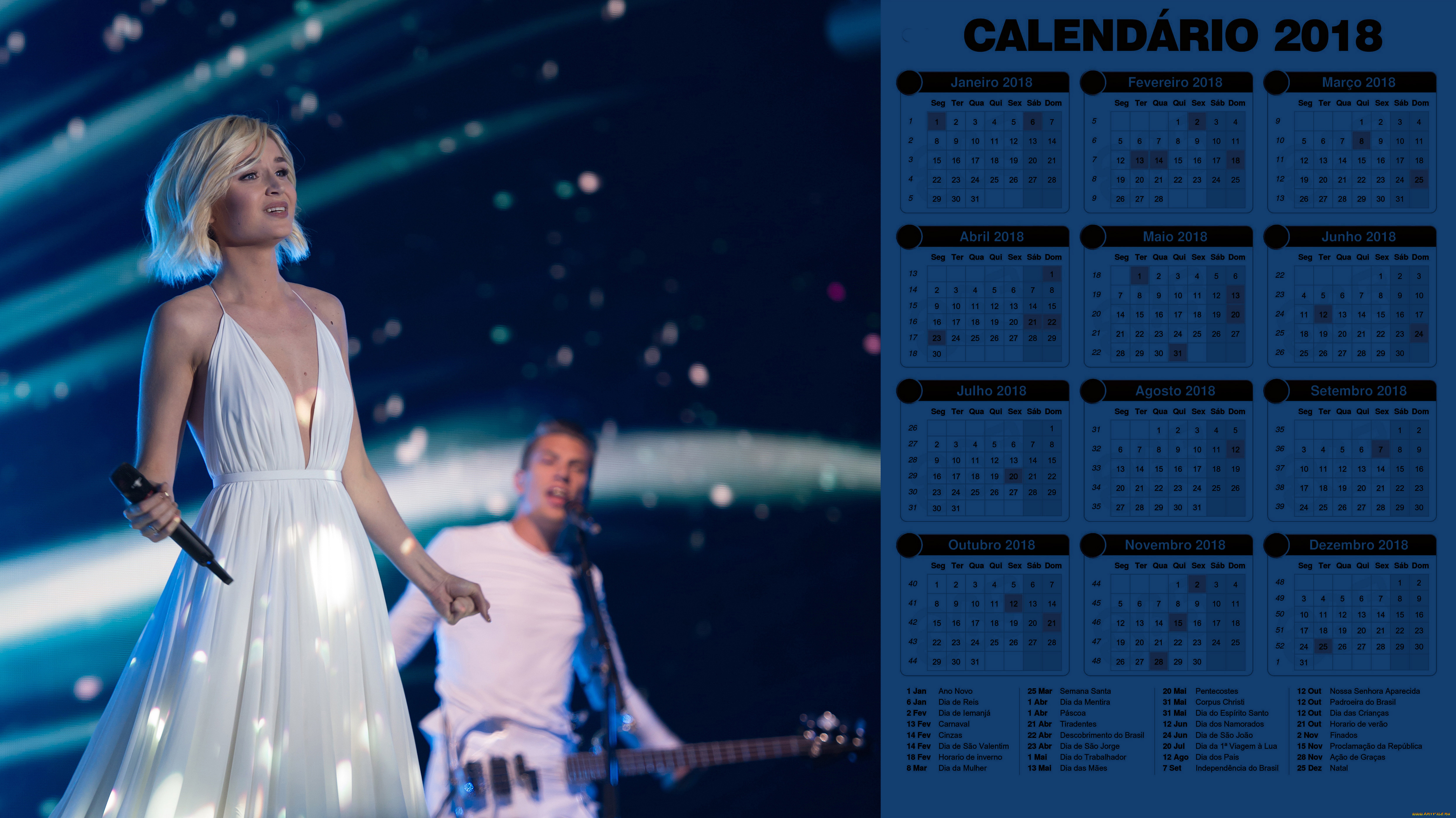 календари, знаменитости, концерт, выступление, девушка, гитара, парень, певица