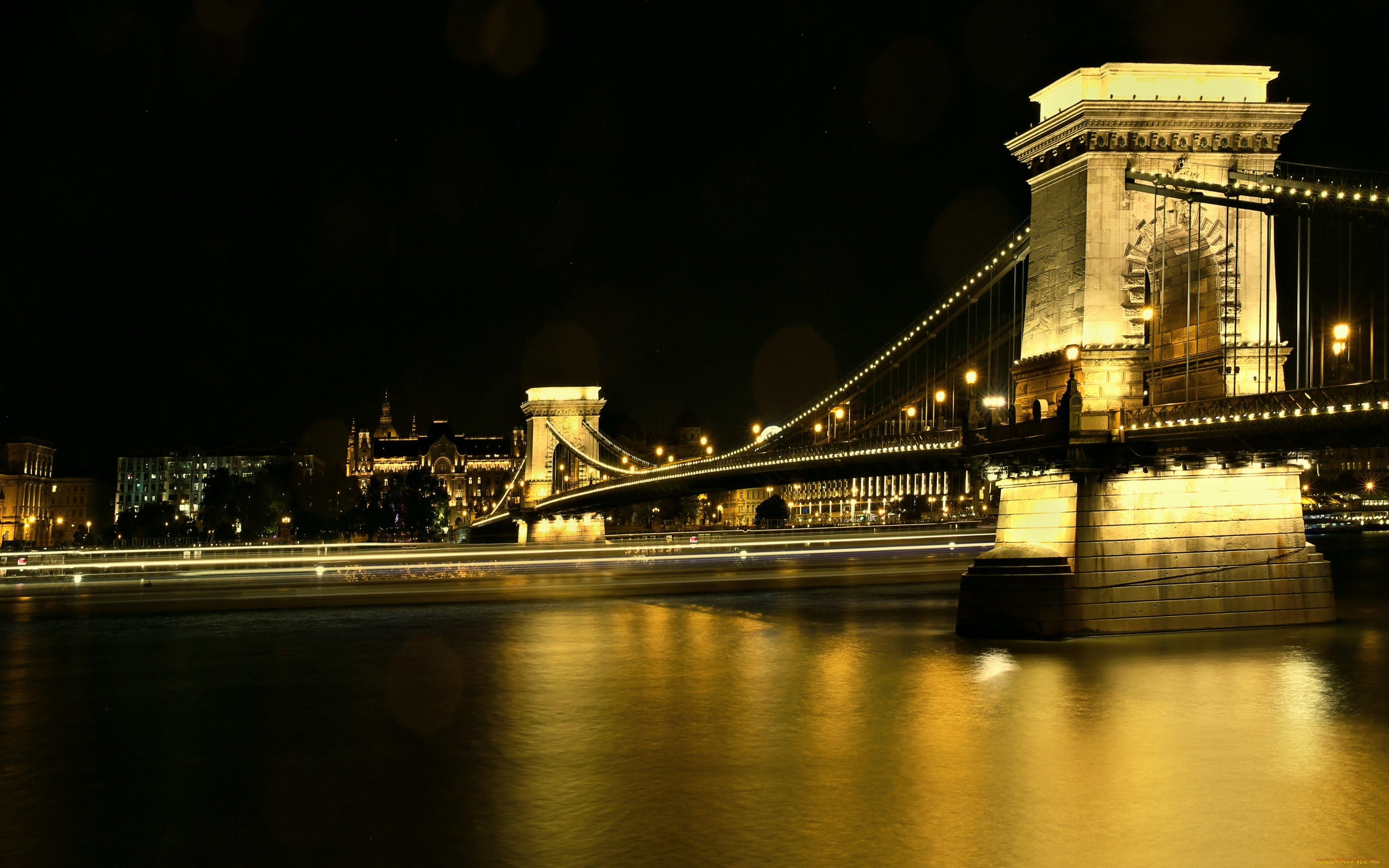 города, будапешт, , венгрия, река, мост, вечер, огни