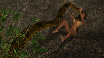 Картинка 3д+графика фантазия+ fantasy взгляд фон змея девушка