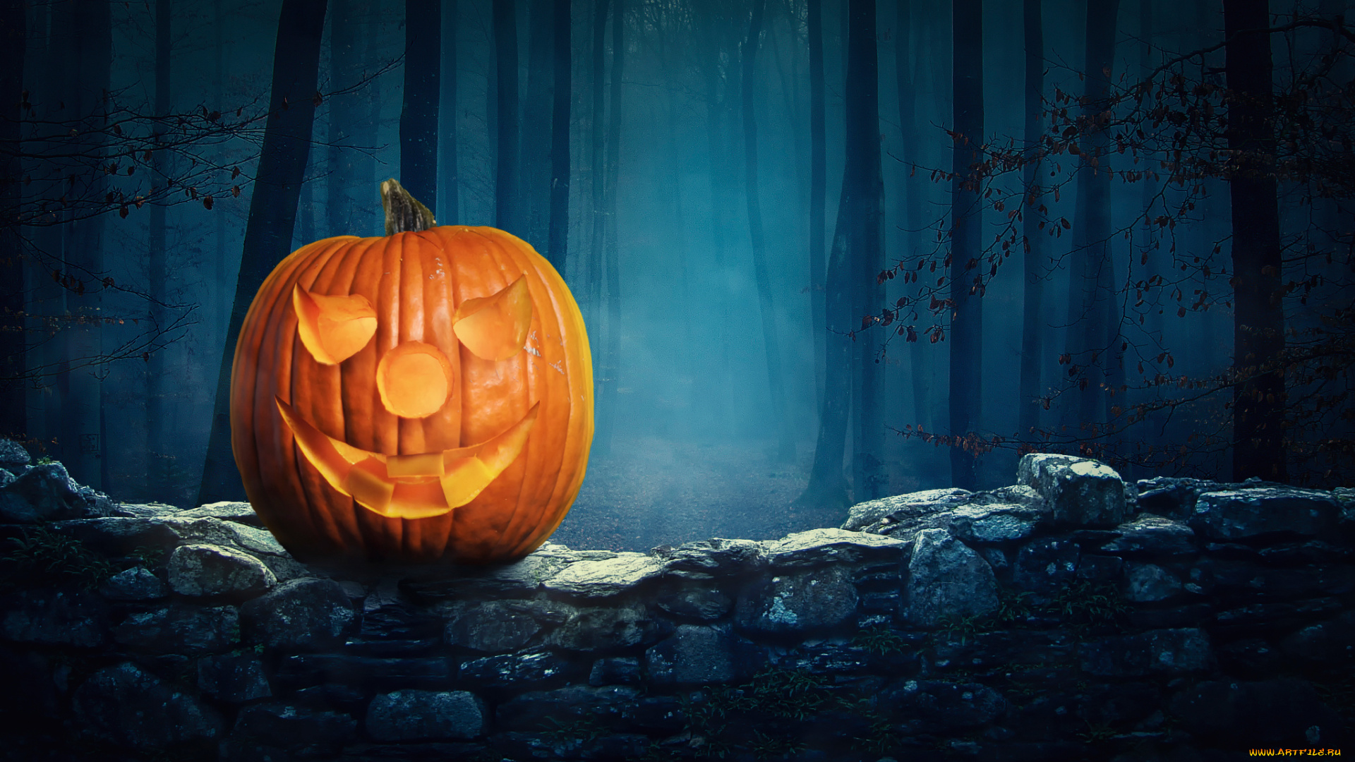 праздничные, хэллоуин, halloween, pumpkin, ночь, лес