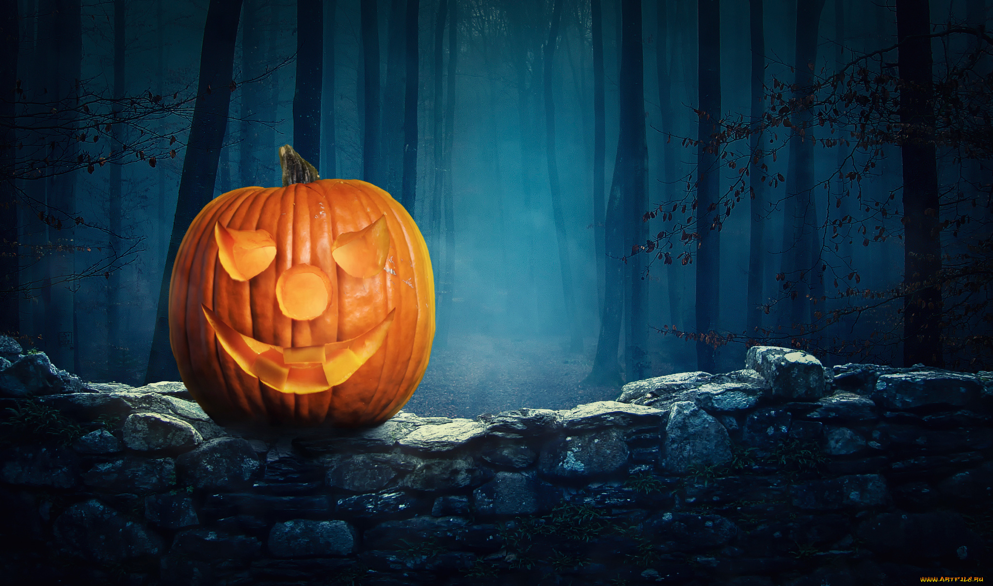 праздничные, хэллоуин, halloween, pumpkin, ночь, лес
