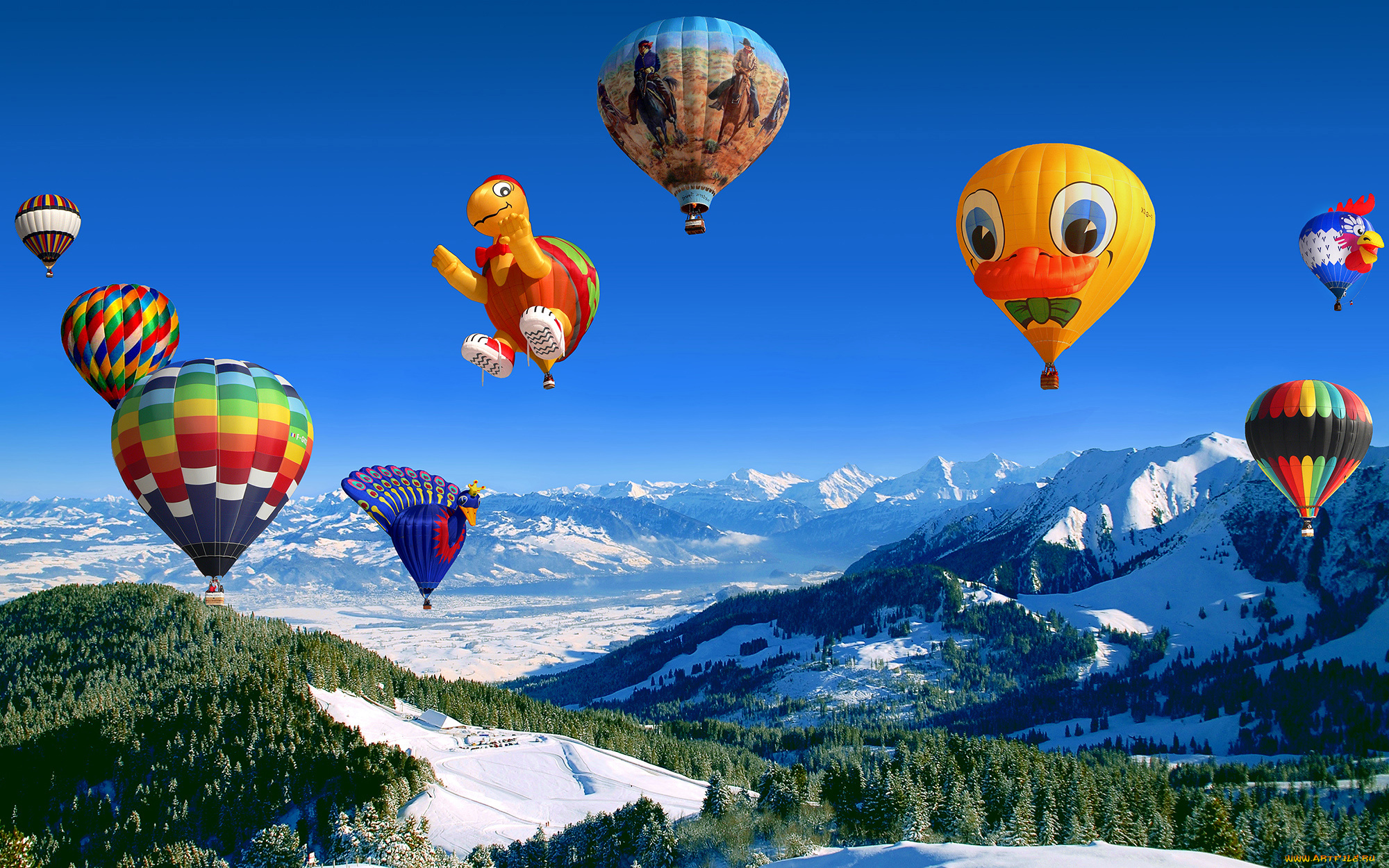 авиация, воздушные, шары, горы, небо, полёт, шары, воздушные