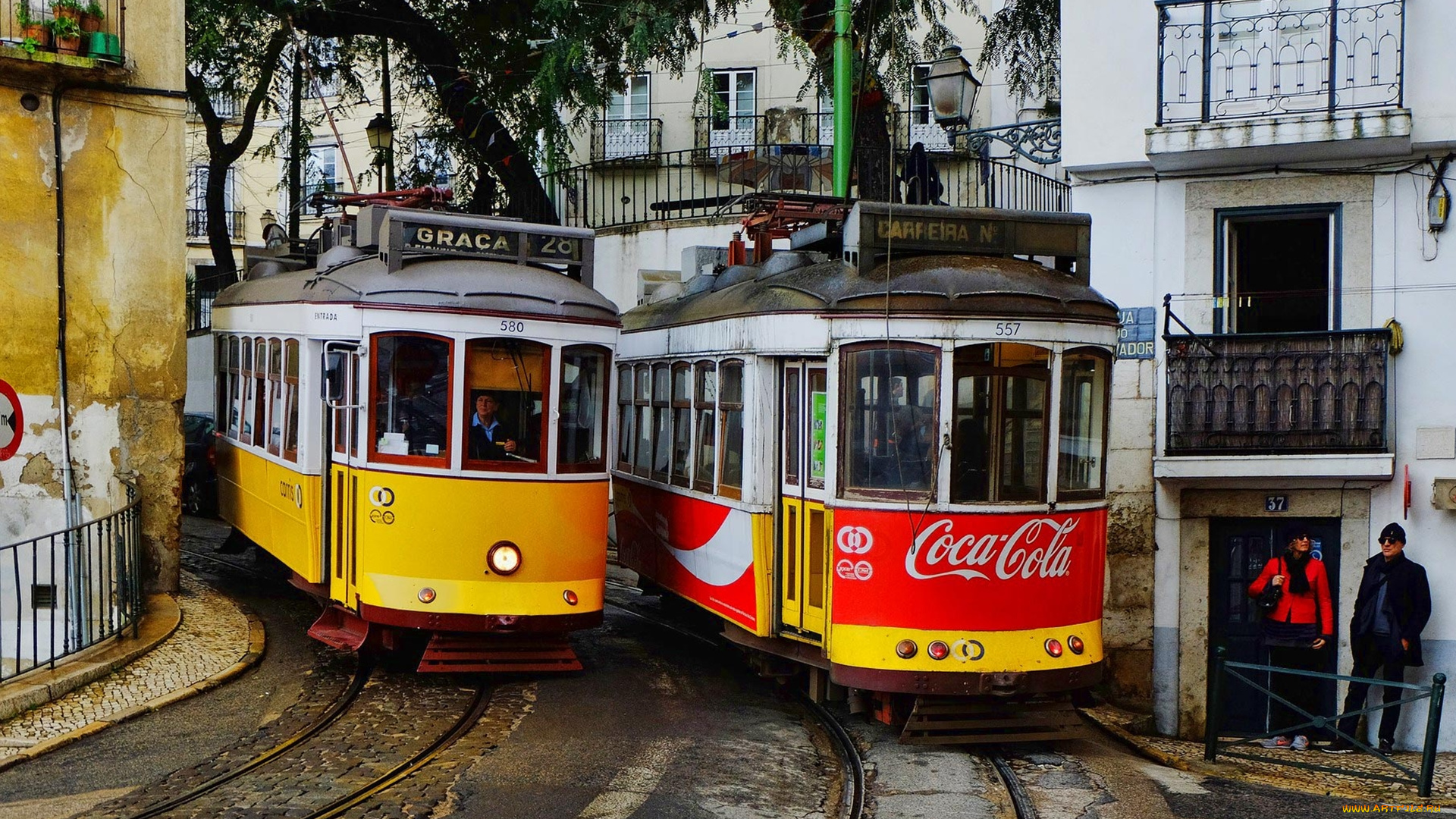 трамваи, лиссабон, техника, трамваи, лиссабон, город, португалия, улица