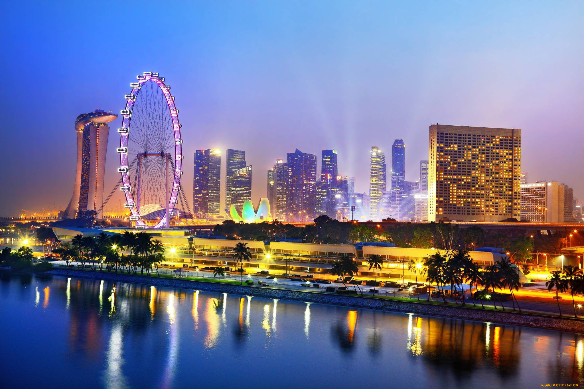 singapore, города, сингапур, , сингапур, город, вид, красота, роскошь, небо, вечер, ночь, иллюминация, отражение, огни