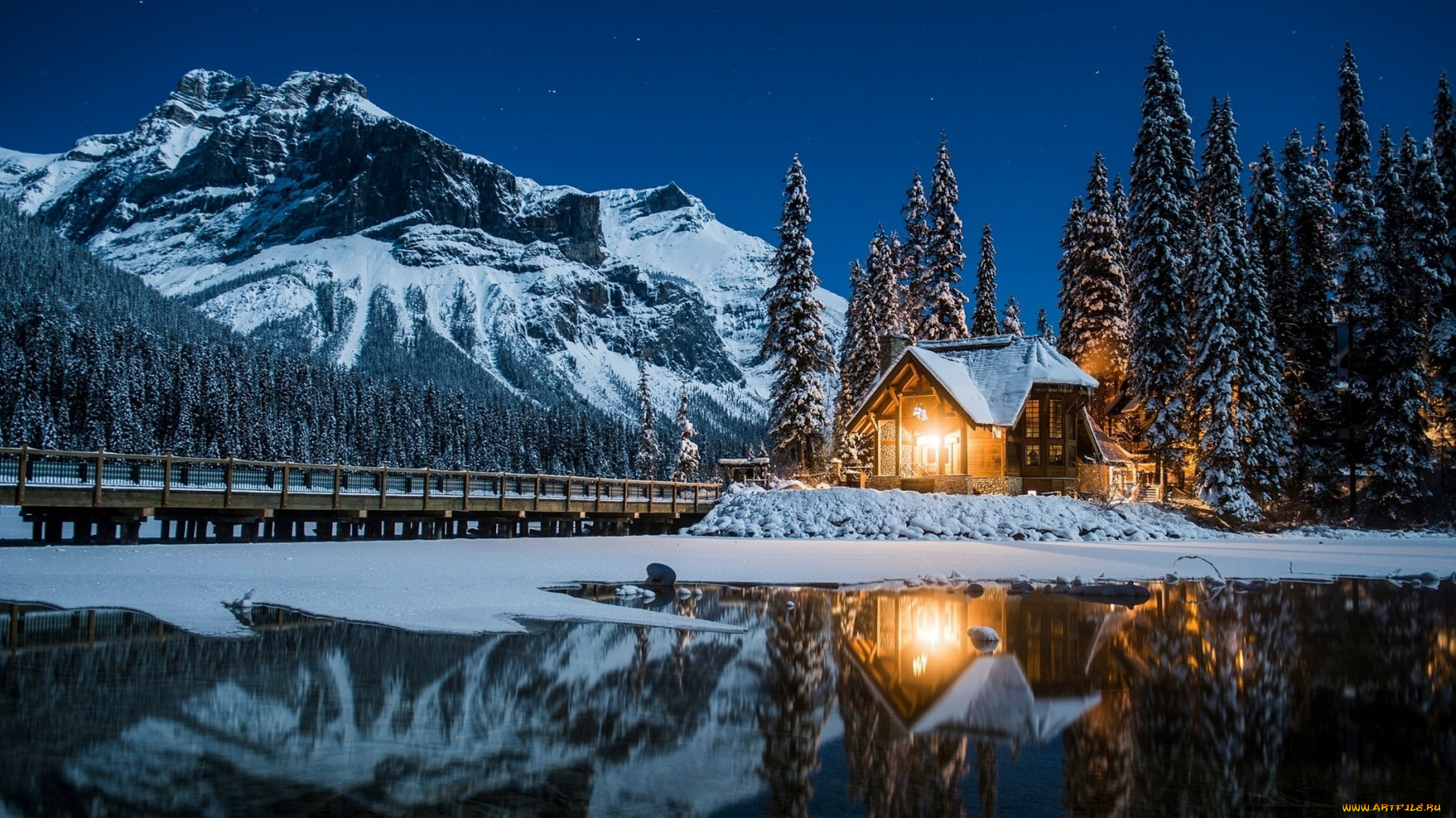 природа, пейзажи, канада, горы, зима, пейзаж, мороз, вечер
