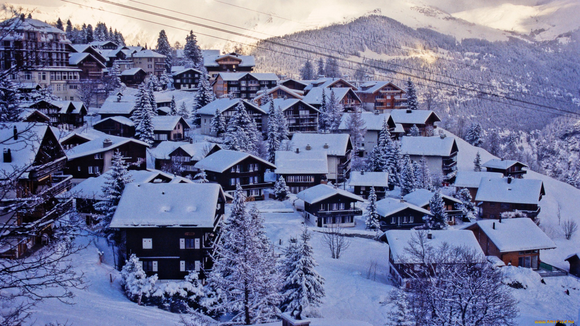 города, -, пейзажи, снег, швейцария, альпы, зима, крыши, пейзаж