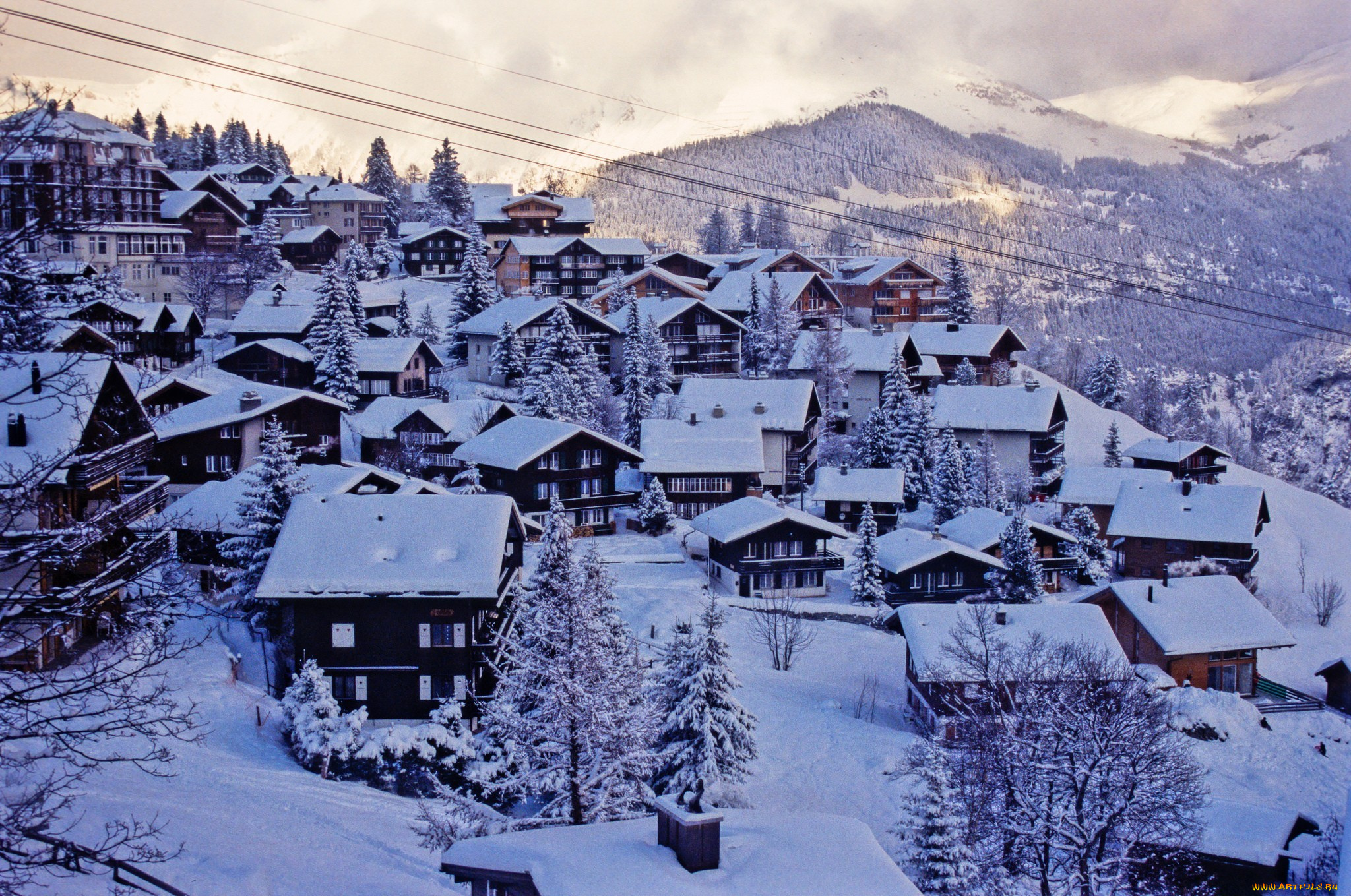 города, -, пейзажи, снег, швейцария, альпы, зима, крыши, пейзаж