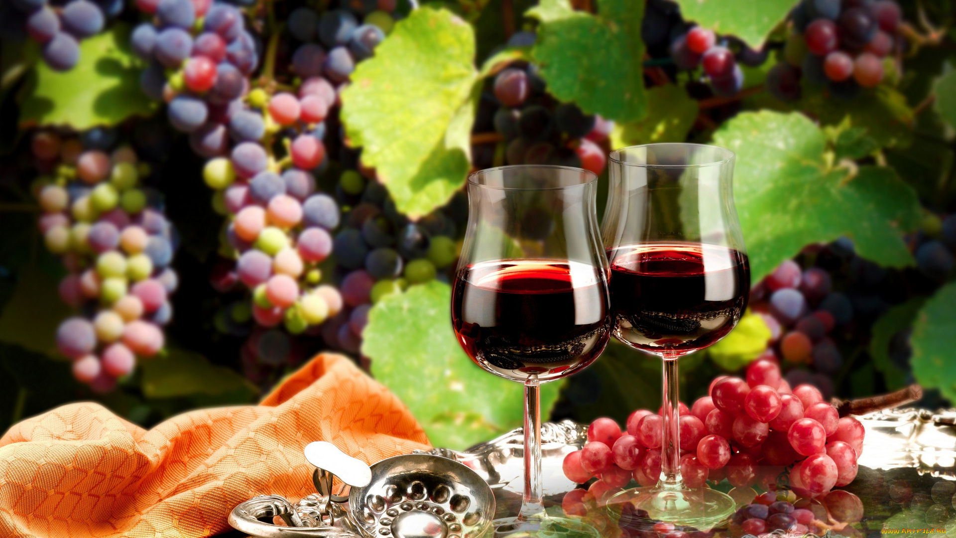 еда, напитки, , вино, фон, гроздь, винограда, салфетка, поднос, вино, бокалы