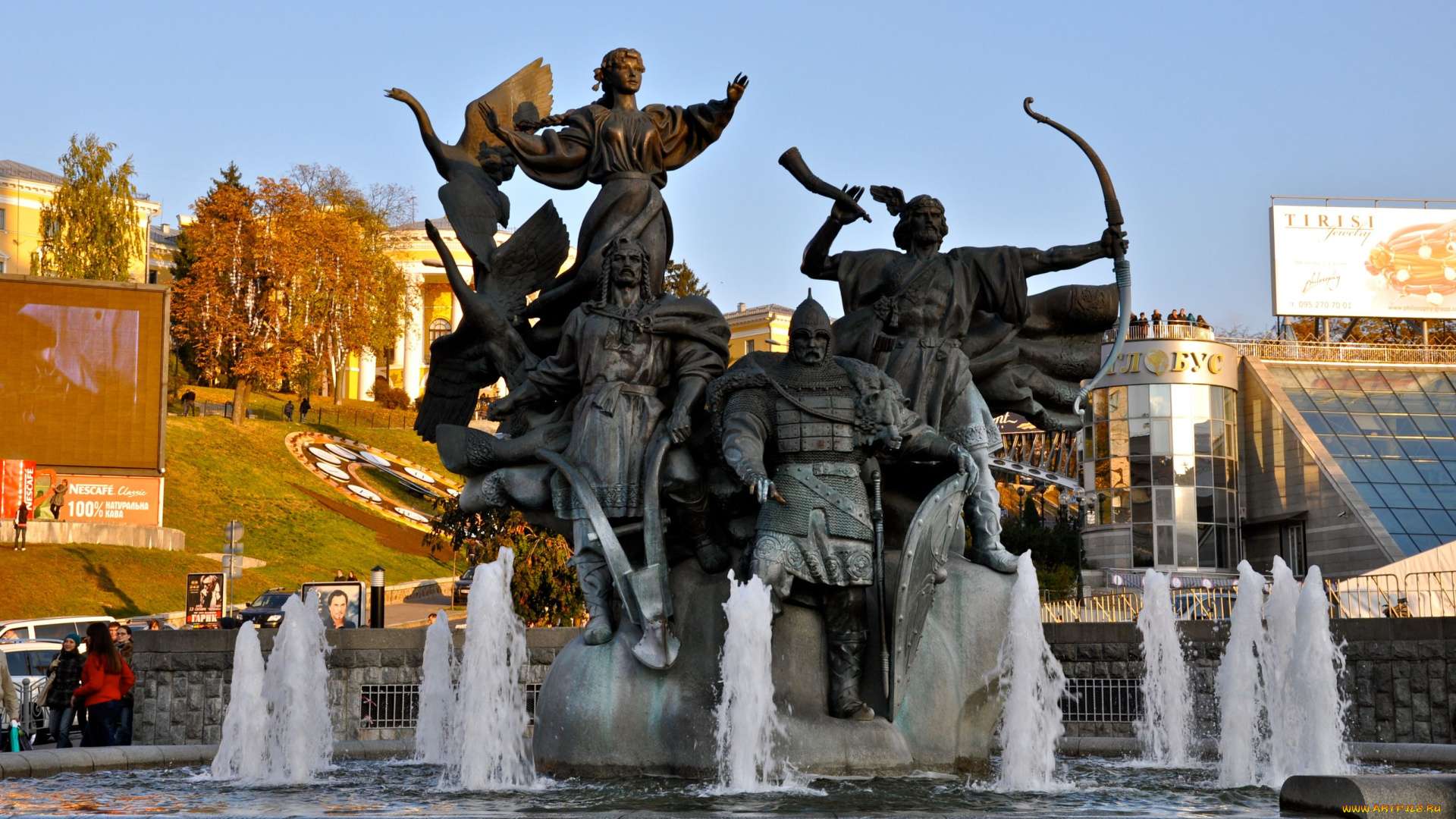 города, киев, украина, памятник, фонтан, крещатик