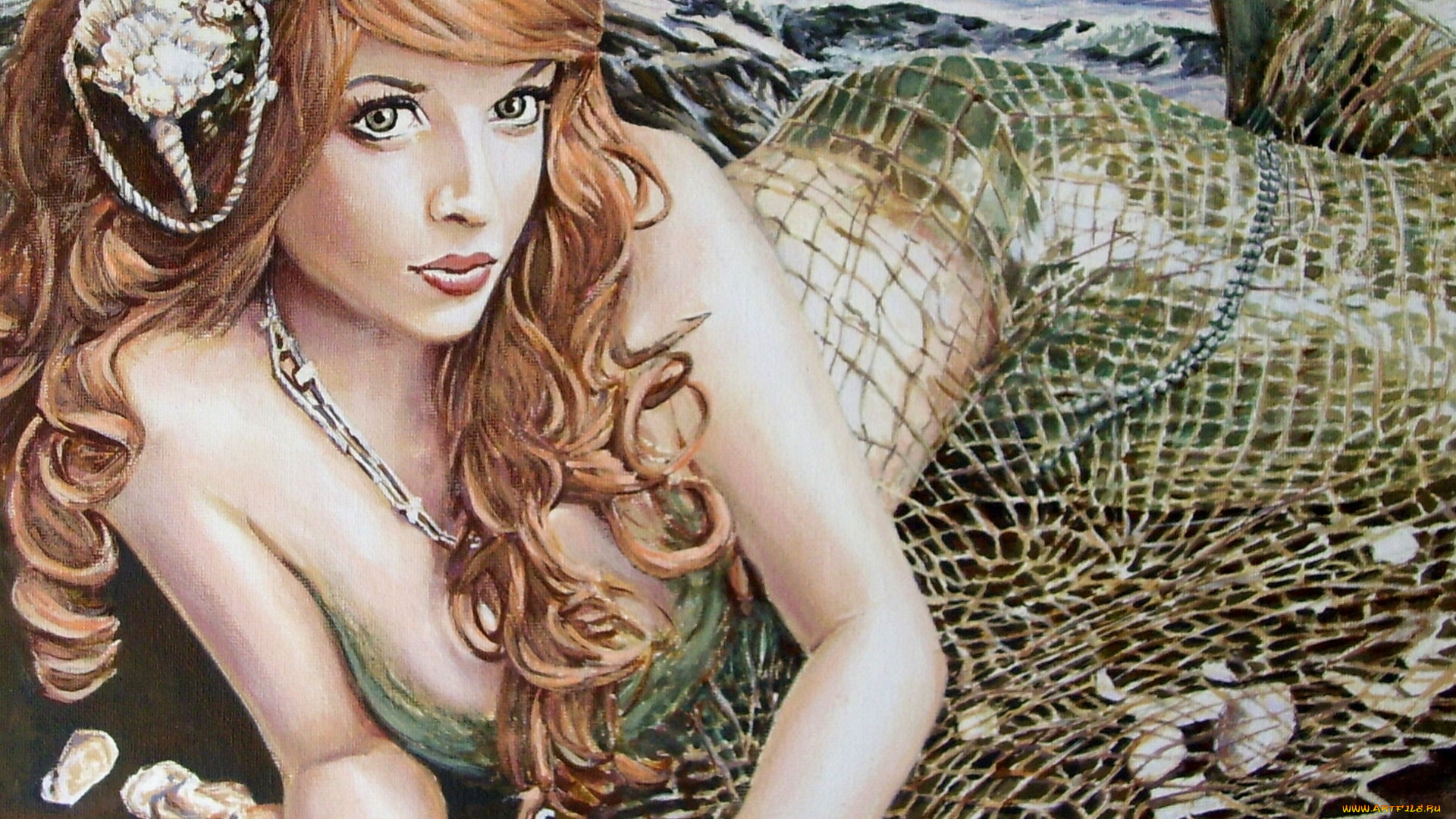 andy, lloyd, turn, loose, the, mermaid, рисованные, девушка, русалка, сеть, ракушки, море