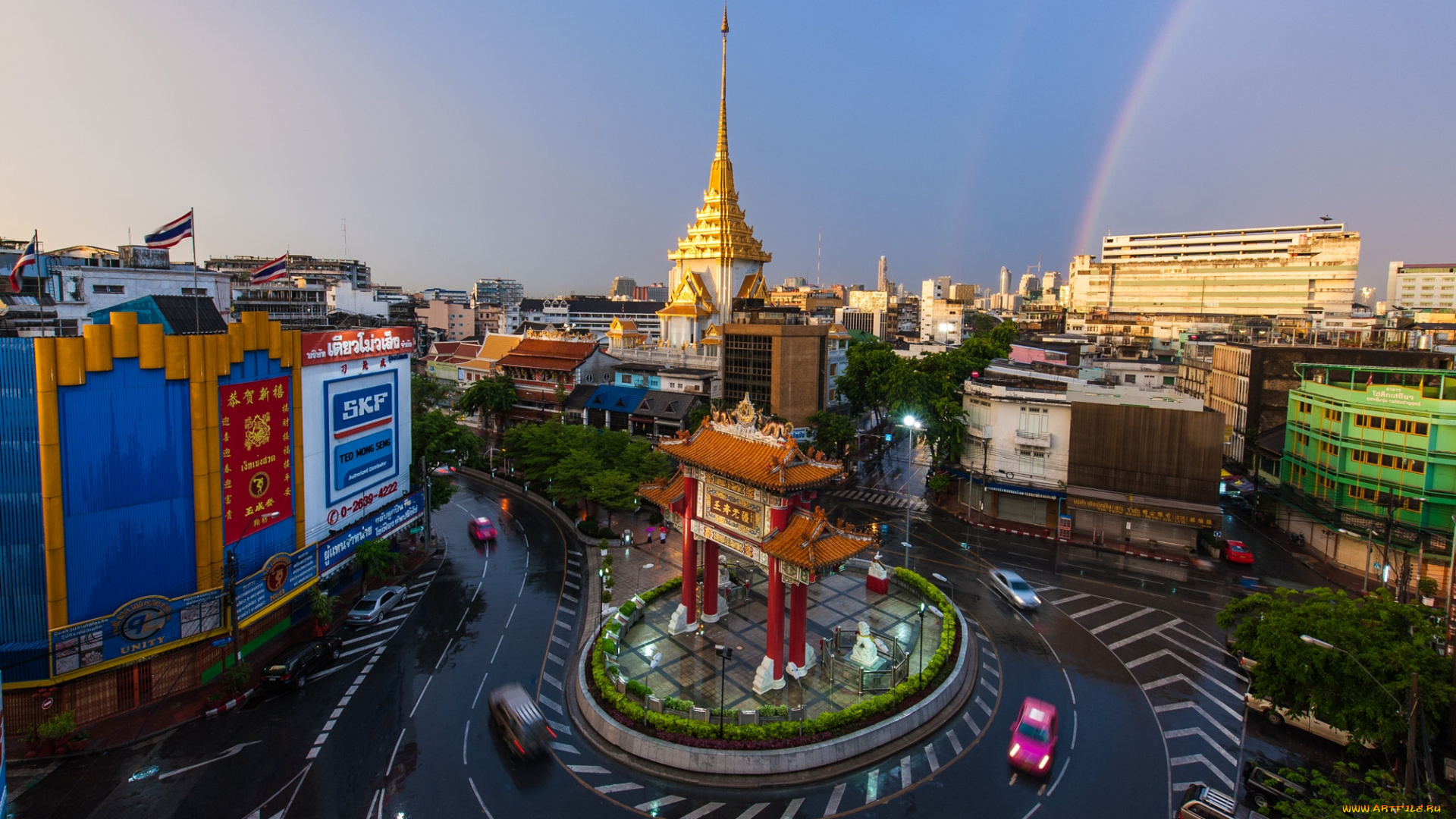 города, бангкок, таиланд, арка, дорога, радуга, развилка