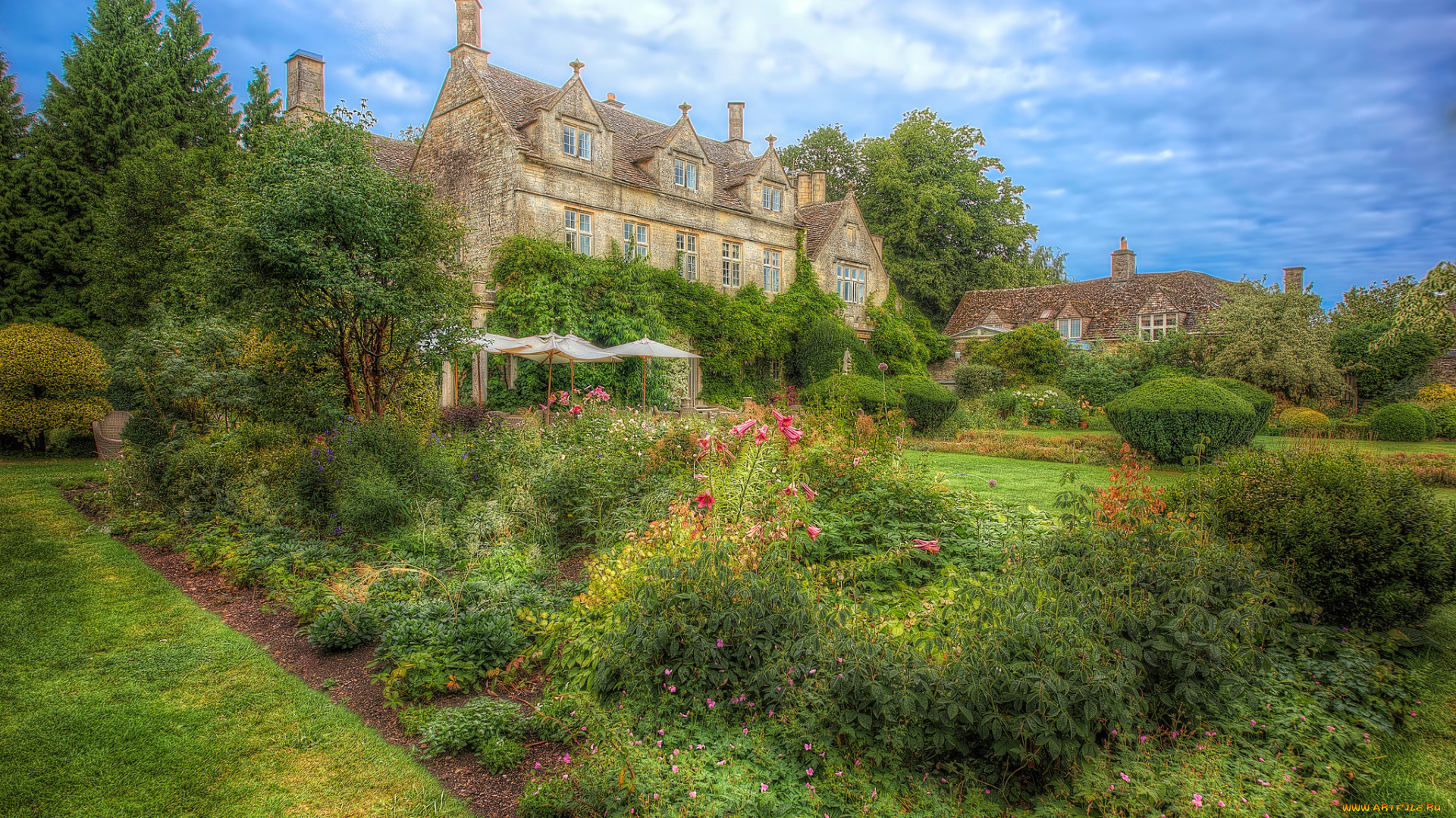 english, country, garden, in, the, cotswolds, города, -, здания, , дома, особняк, англия, парк