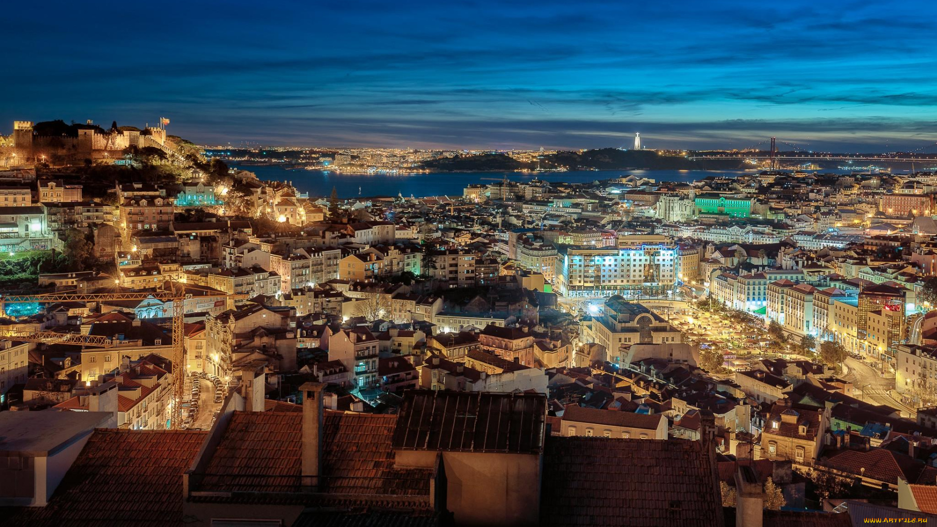 лиссабон, , португалия, города, лиссабон, , португалия, город, огни, lisbon, панорама, ночь