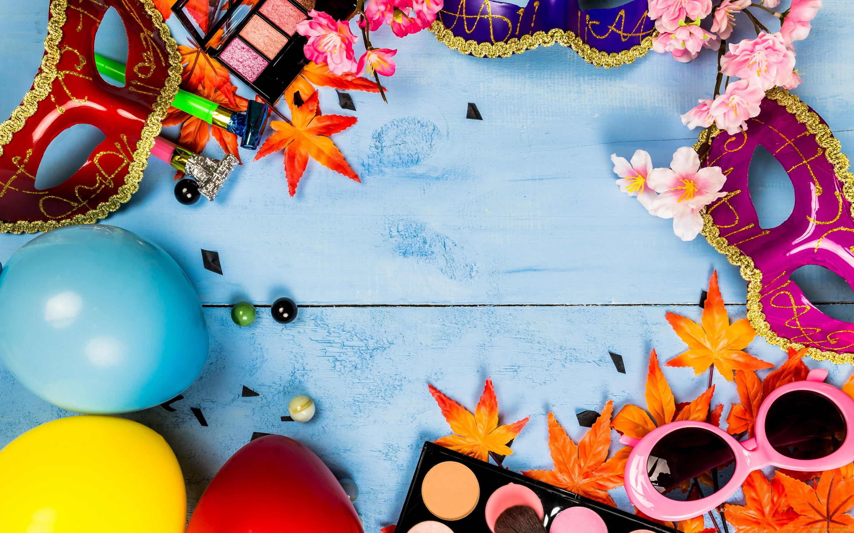 праздничные, шары, карнавал, цветные, концепции, праздников, маски