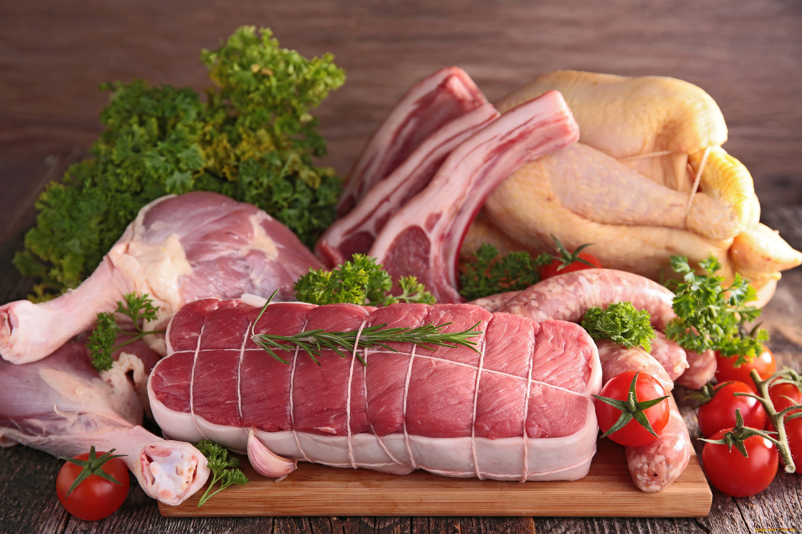 еда, мясные, блюда, помидоры, свежее, мясо, свинина, ребра, курица