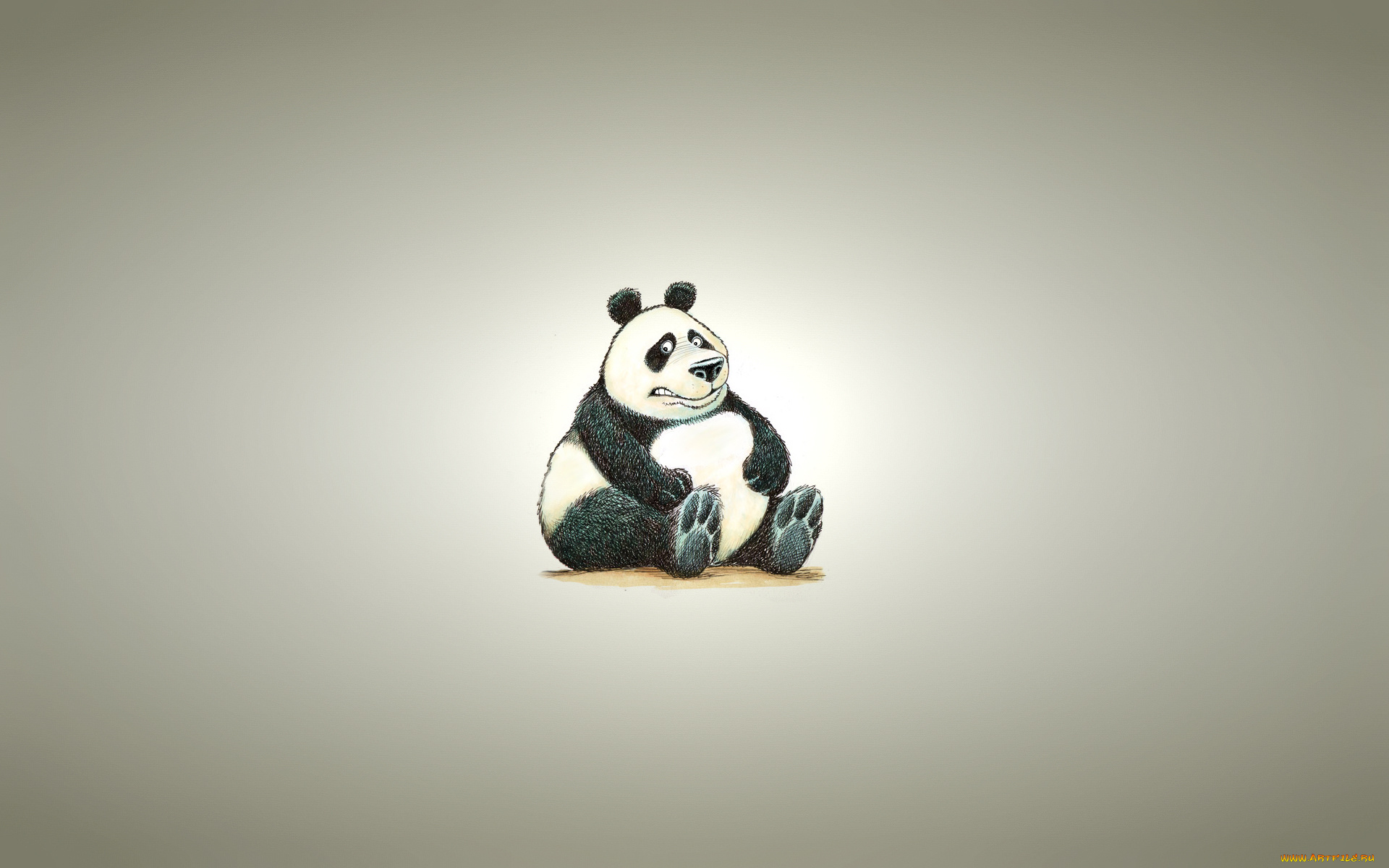 рисованные, минимализм, panda, панда, светлый, фон, пухлая, сидит