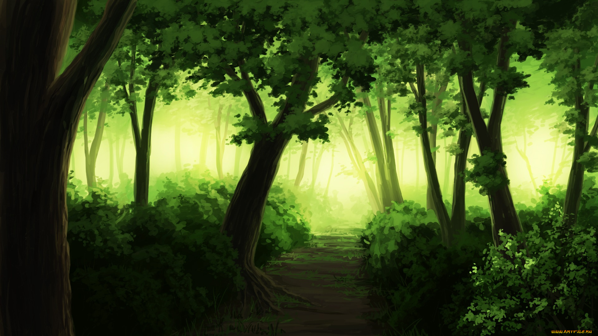 рисованное, природа, лес