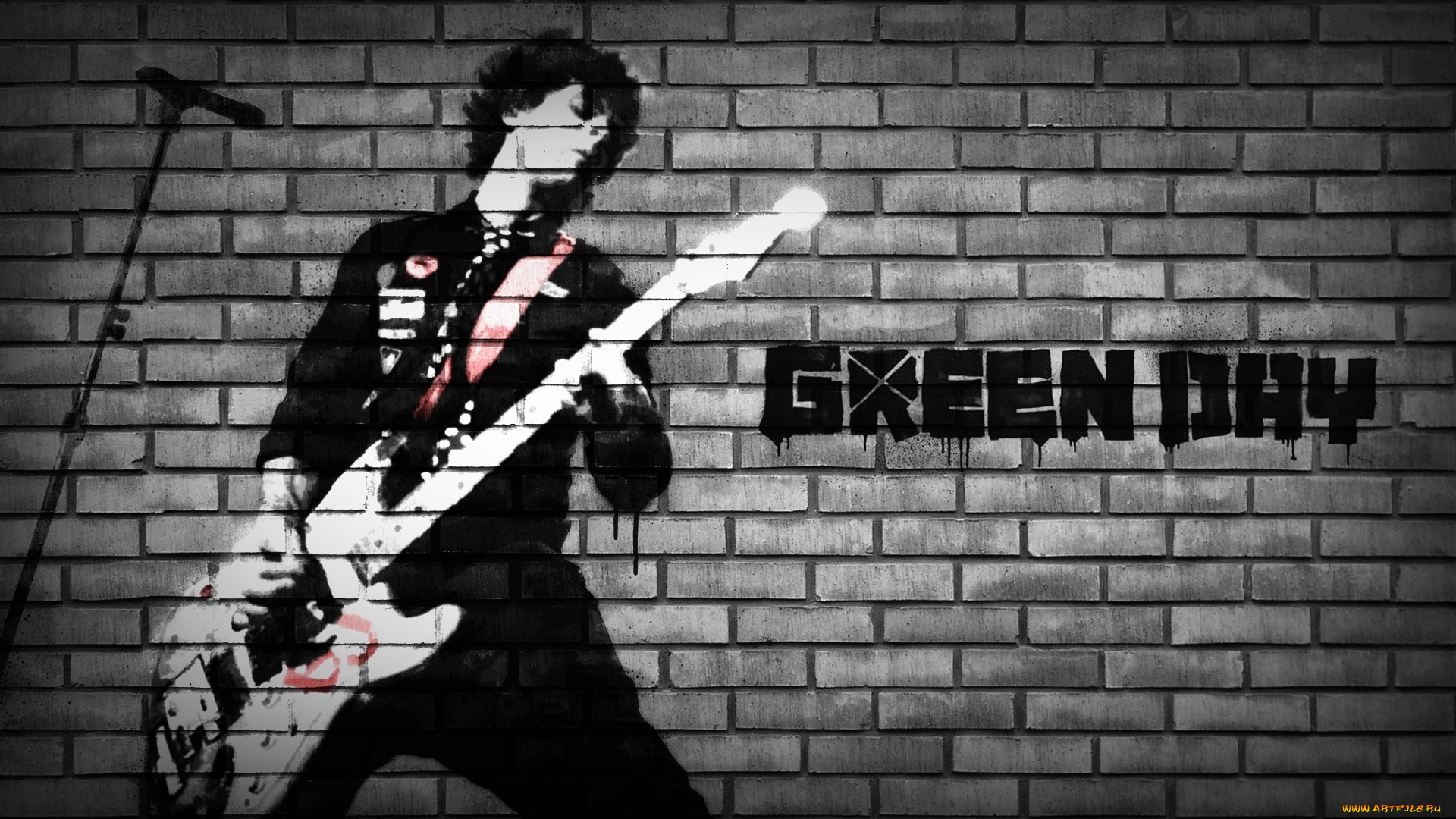 музыка, green, day, стена, гитарист
