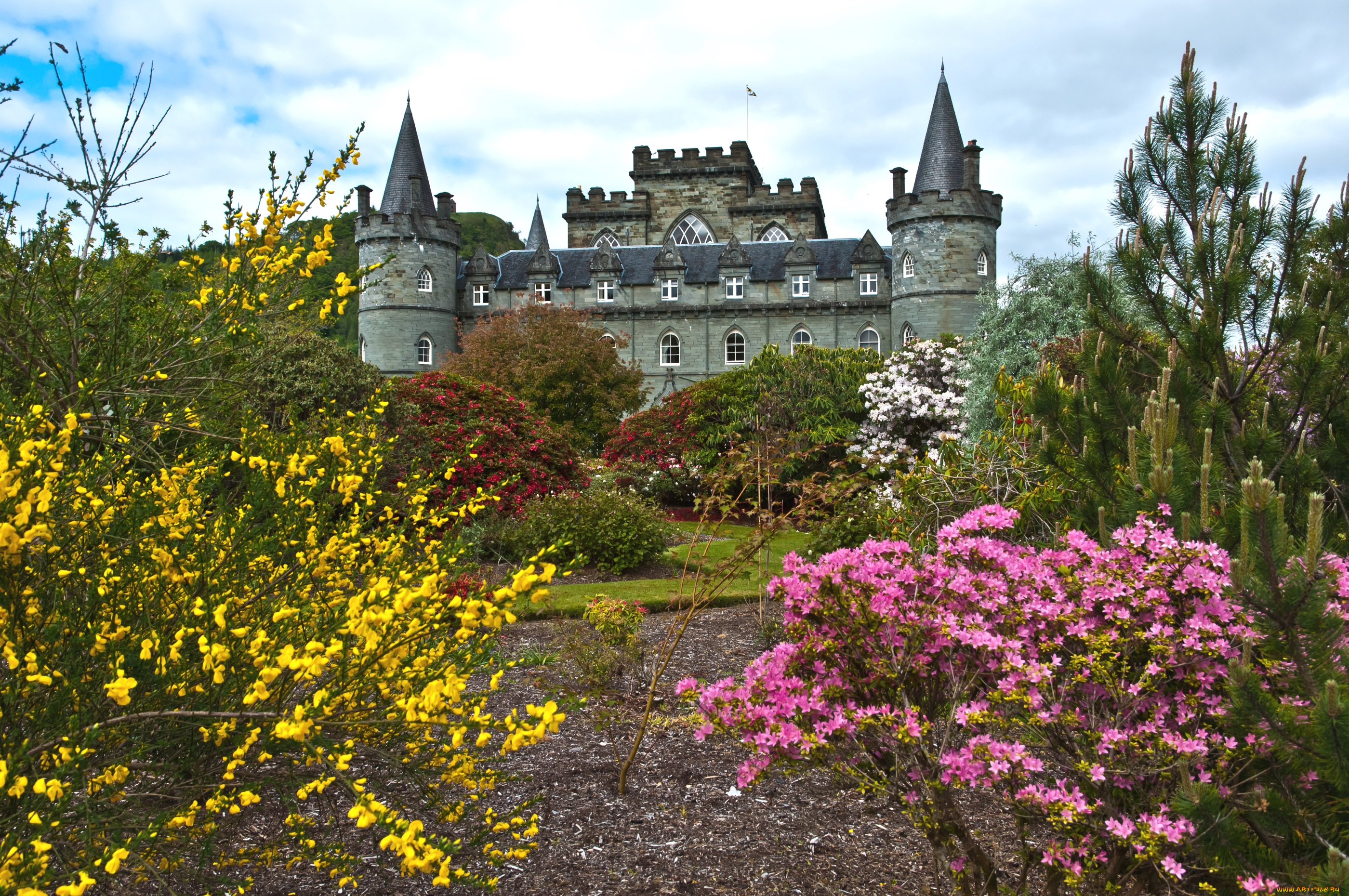 замок, инверари, , шотландия, города, -, дворцы, , замки, , крепости, цветение, замок