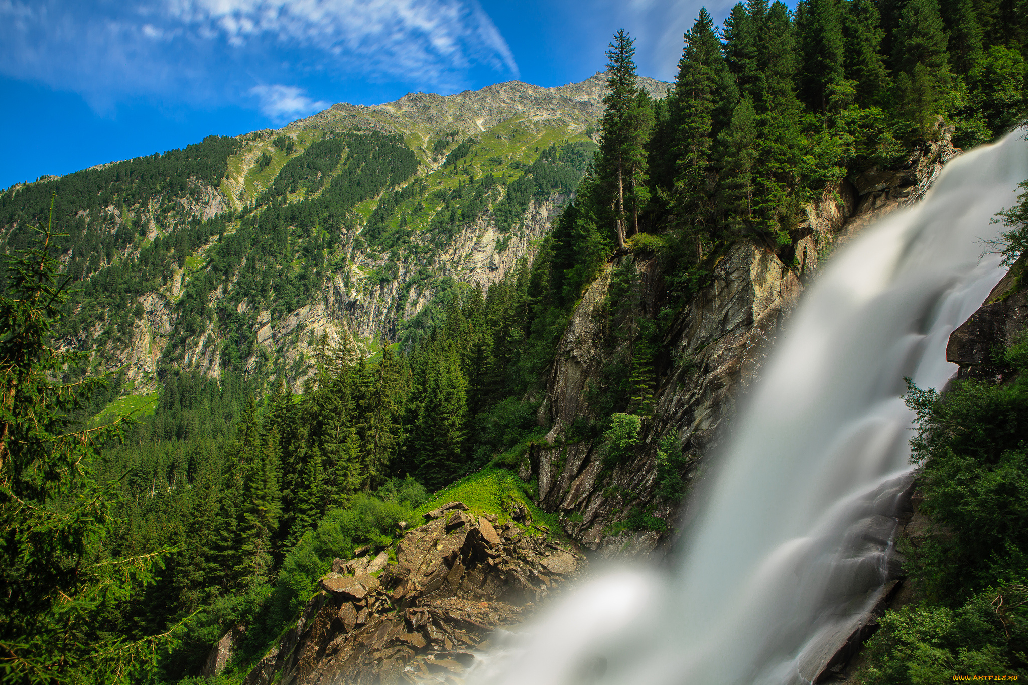 krimml, waterfalls, austria, природа, водопады, лес, горы, alps, водопад, кримль, австрия, альпы, поток